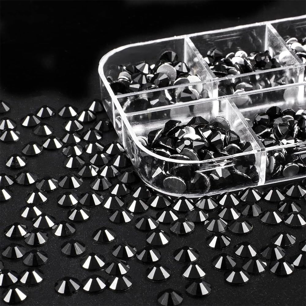 3Pcs Shiny Flatback Nail Rhinestones Gems,Multi-Shape round Beads for Nail Art, Includes Picker & Tweezers for DIY Manicure, Sparkling Nail Decorations for Professional Salon or Home Use,Black image number 1