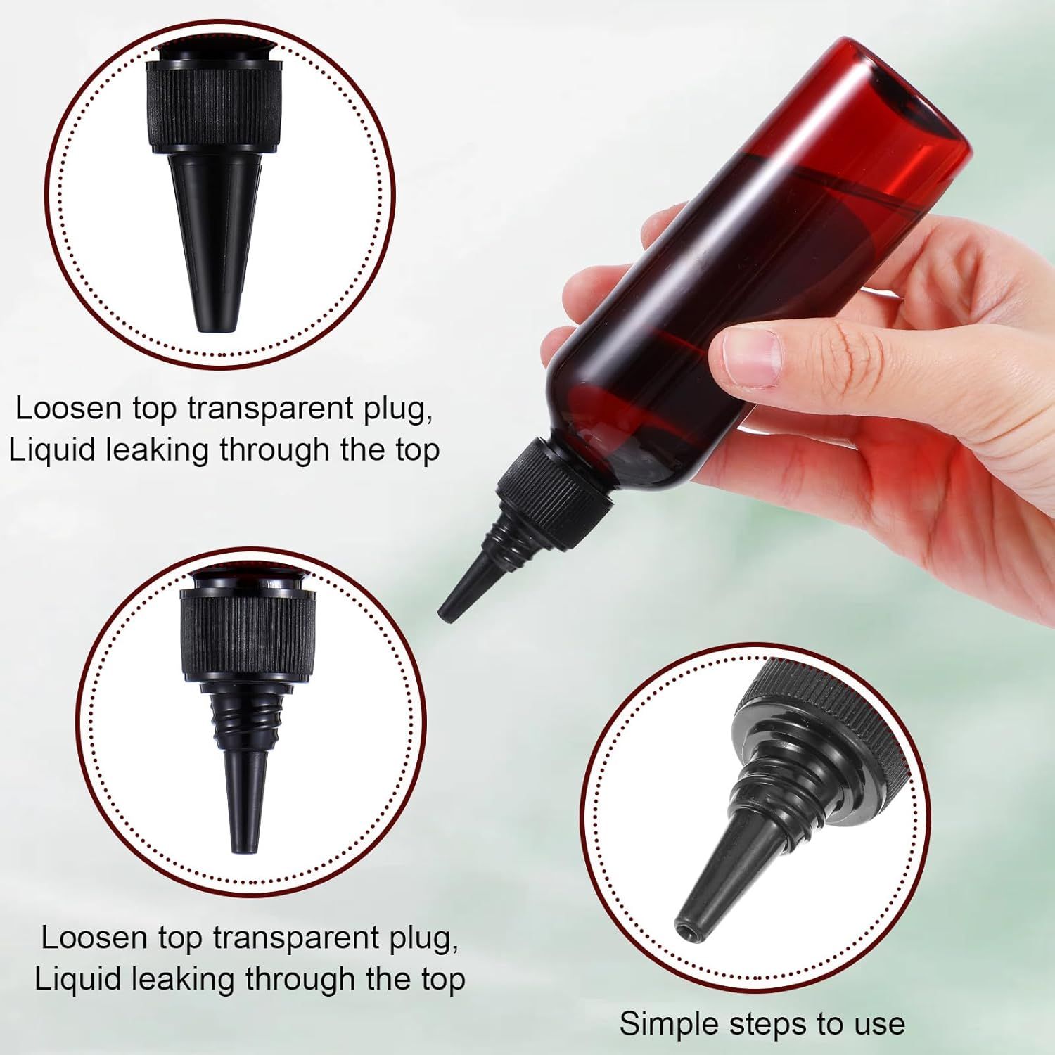 Wanmu 5Pcs Hair Color Applicator Bottles, Refillable Squeeze Bottle, Amber Empty Plastic Twist Top Cap Bottles, Empty Hair Oil Applicator for Liquid Hair Oil Shampoo Lotion image number 2