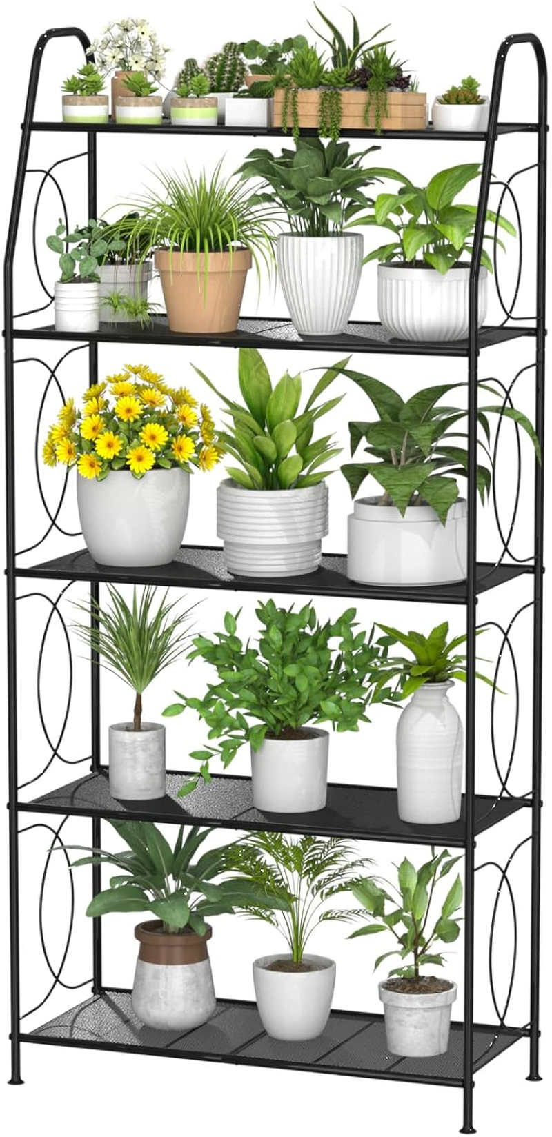 Plant Stand, 3 Tier Plant Shelf for Indoor Outdoor, Heavy Duty Metal Outdoor Plant Stand Holder Rack for Living Room Balcony and Garden, Iron Wire, Black image number 5