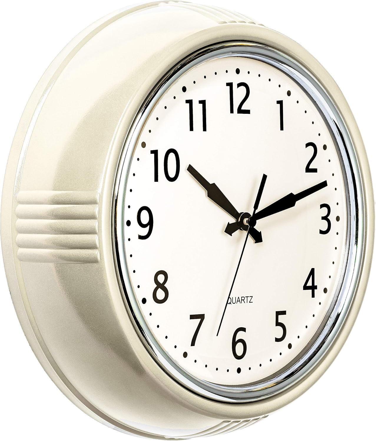 Bernhard Products Retro Wall Clock 9.5 Inch White Kitchen 50'S Vintage Design round Silent Non-Ticking Quality Quartz Clock for Home Office Nursery Bathroom Classroom Easy to Read (White)