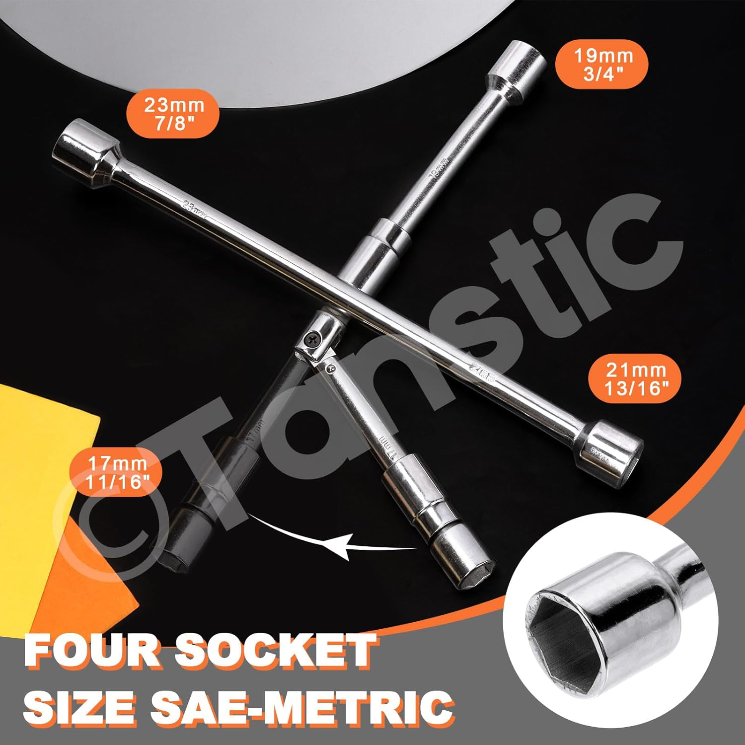 Tanstic 1Pc 14 Inch Universal Folding Lug Wrench, Heavy Duty 4 Way Cross Wrench for Cars Tire Changing image number 5