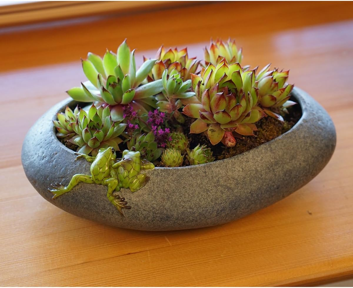 Top Collection Garden Frogs on Long Functional Stone Flower Pot Planter Figurine image number 6