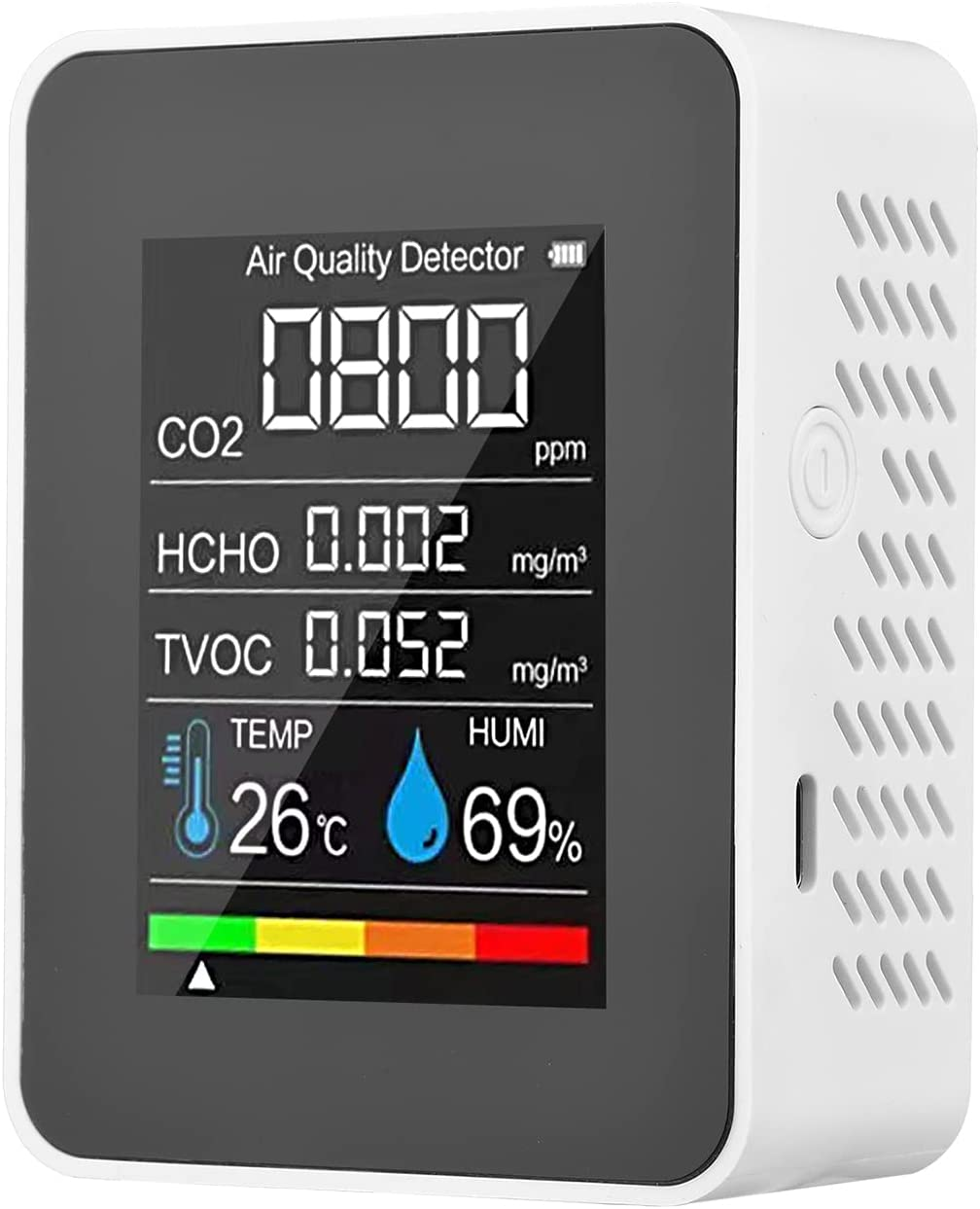 Portable Air Quality Monitor Indoor CO2 Detector 5 in 1 Formaldehyde HCHO TVOC Tester LCD Temperature Humidity Tester Reable CO2 Alarm Meter for Room Office Greenhouse Warehouse