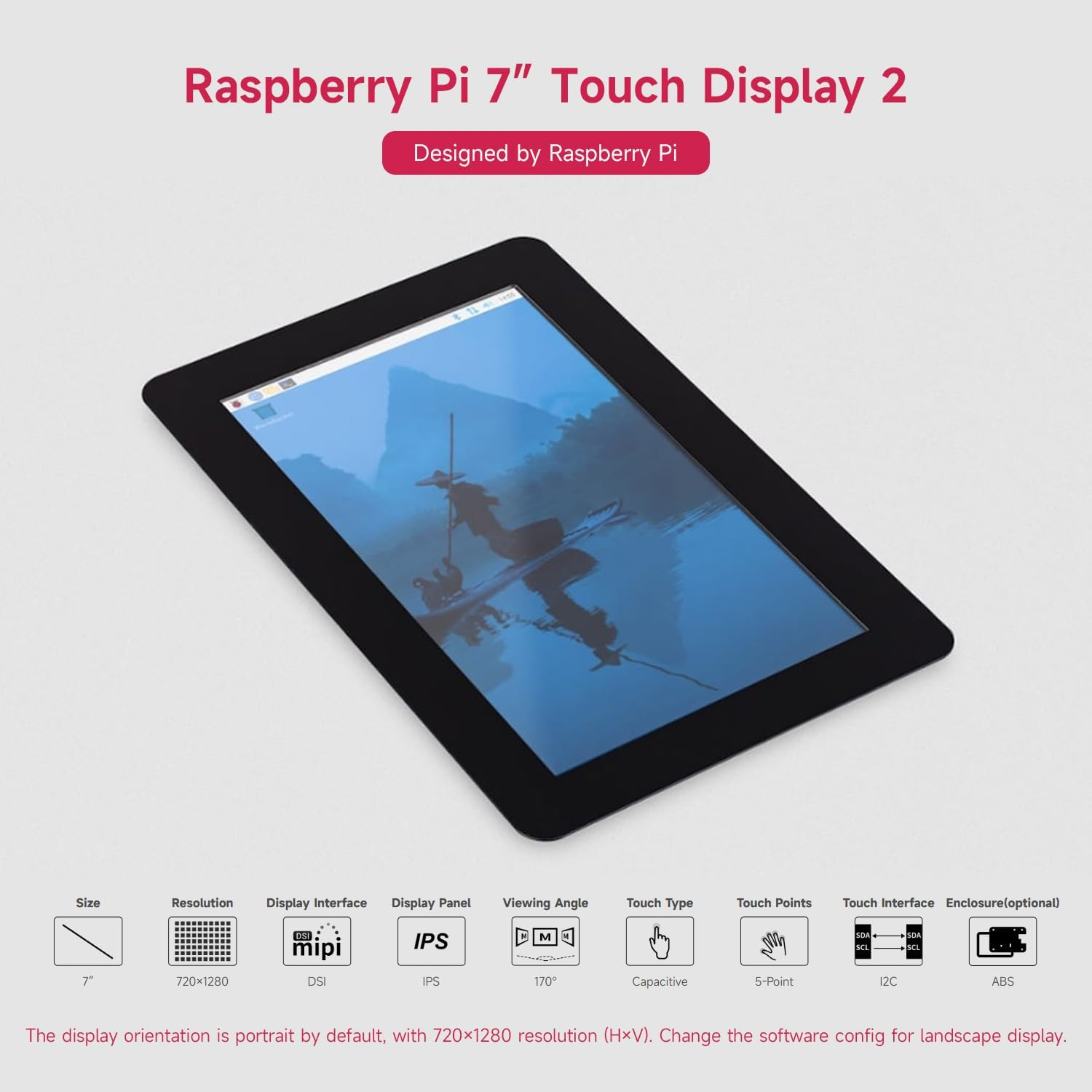 Waveshare Official 7Inch Capacitive Touch Display, Compatible with Raspberry Pi, 720 &times; 1280, IPS, DSI Interface, 5-Point Touch, Comes with Protective Case image number 3