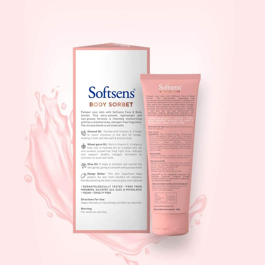 Softsens Moisturizing Body Sorbet Luxurious Body Moisturizer & Hand Cream Silky Soft & Smooth Skin, 100 Gm image number 3