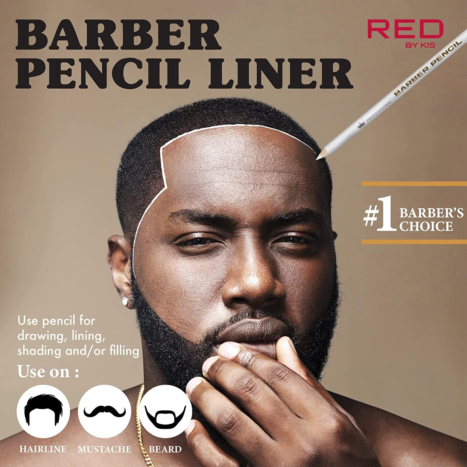 Red by Kiss 3PCS Barber Pencil with Built-In Sharpener Edge Hairline Razor Trace Pencils Beard Guide Beard and Hairline Outliner Pencils, Beard Shaping Pencils for Men (White-5Pcs) image number 3