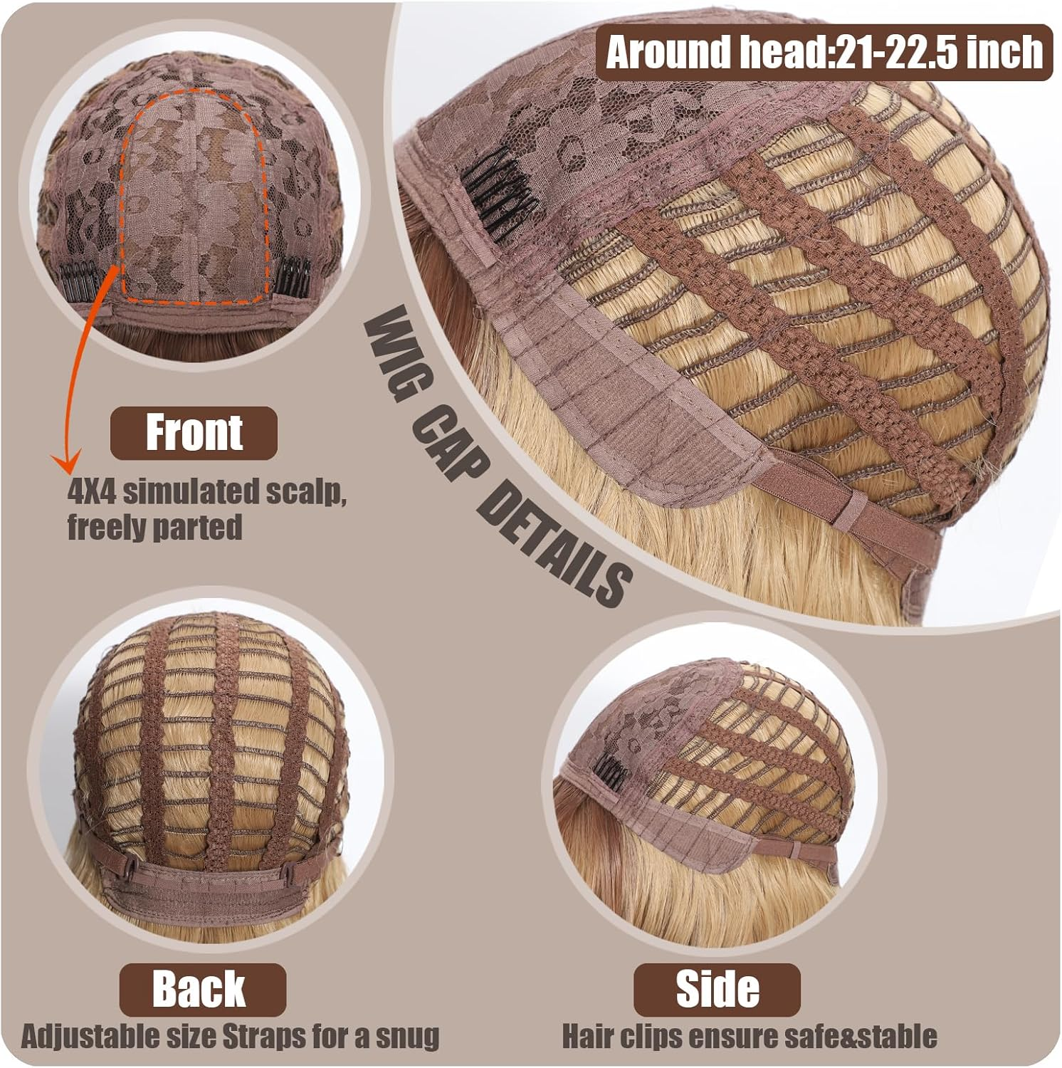 Wavy Wig with Bangs Short Curly Bob Wig for Women Highlight Style Synthetic Heat Resistant Bob Wigs for Daily Party Use (Ombre Dark Brown-Blonde, 14 Inch Bob) - Black Natural image number 6