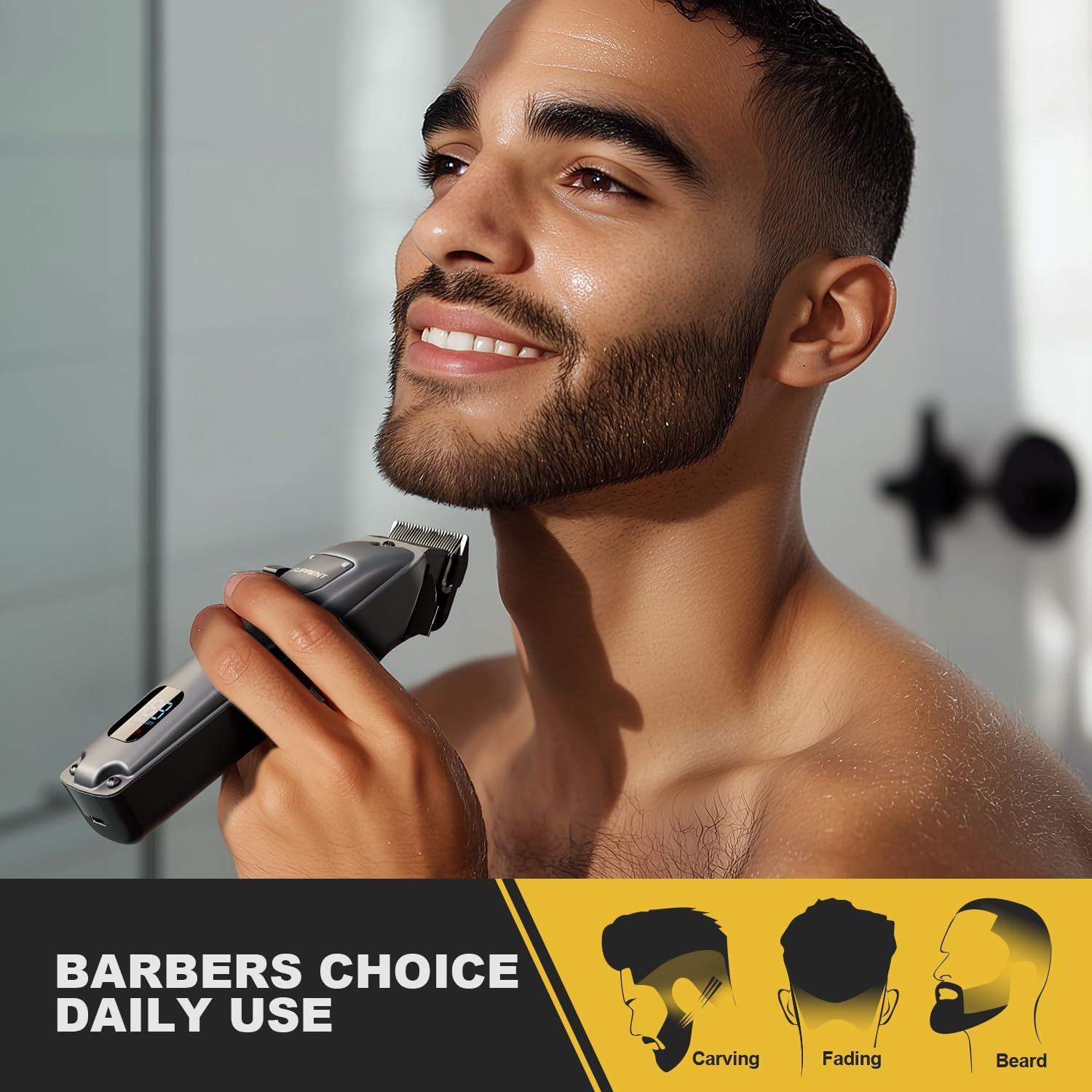 SUPRENT Pro Hair Clippers for Men, Rechargeable Cordless USB-C Clippers for Hair Cutting, Mens Hair Clippers & Trimmer Kit with LED Display for Barbers & Home Use (Gray) image number 3