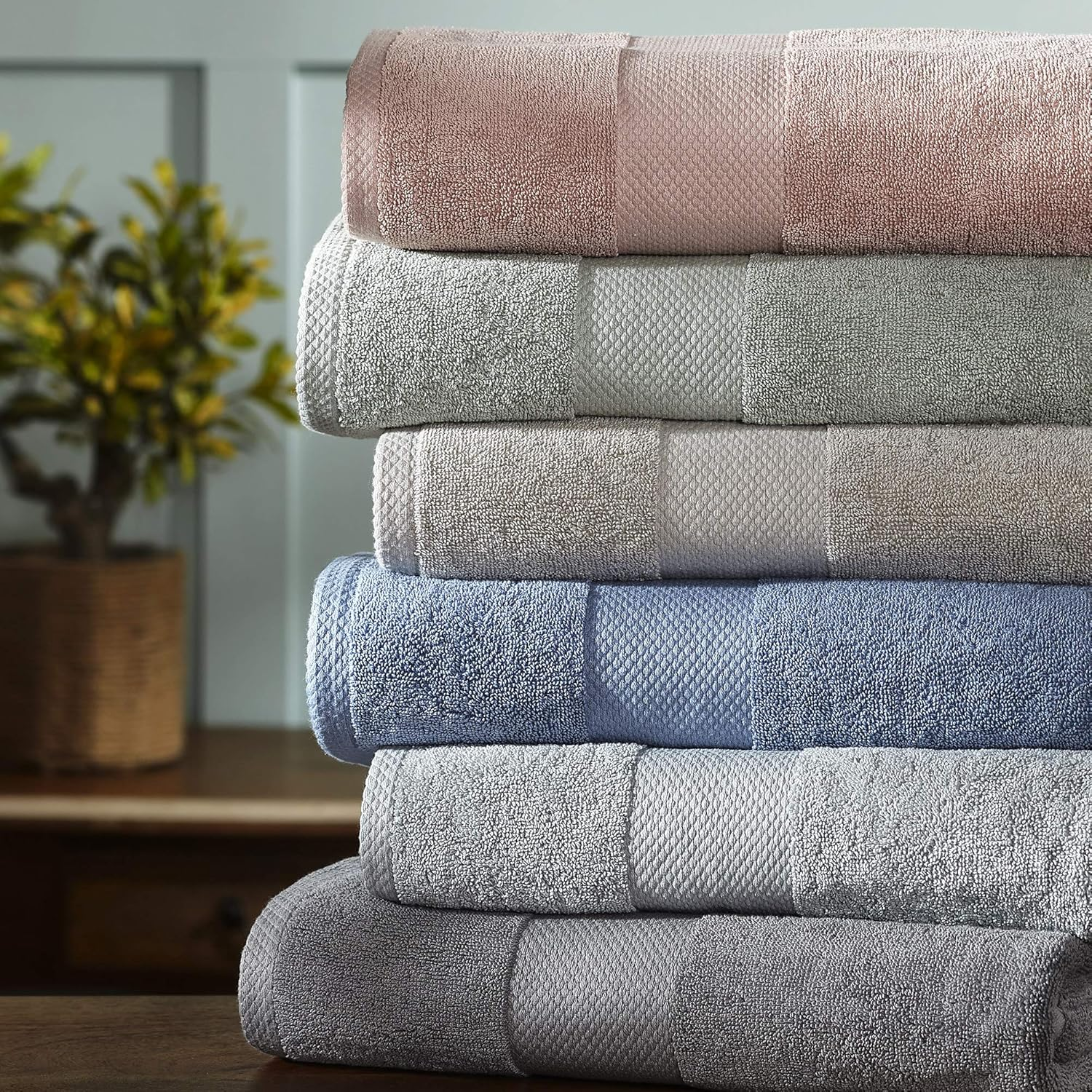 Modern Threads 600 GSM 6-Piece Towel Set with Filgree Jacquard Border Rose - Pink image number 1