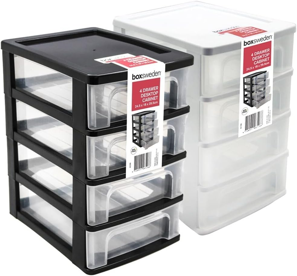 UNITED 4-Tiers White Drawer Desktop Cabinet Storage Organiser Box Office Stationery 24Cm image number 4