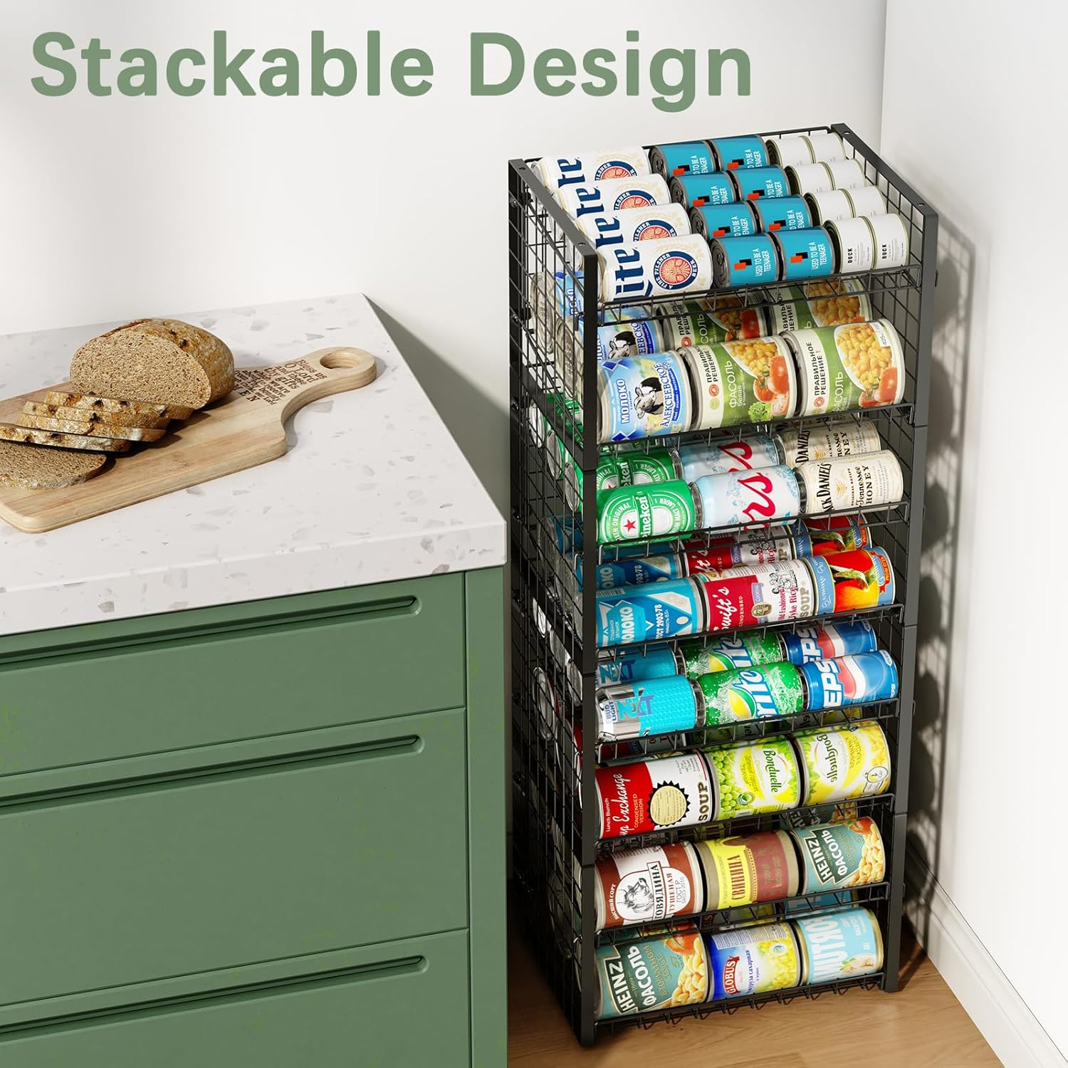 Jksmart 2-Tier Stackable Can Rack Organizer for Pantry - Adjustable Dispenser Holds up to 62 Cans, Storage Holder for Various Ounces of Canned Food, Soda Drinks - Black, 2 Pack (Patent Pending) image number 3