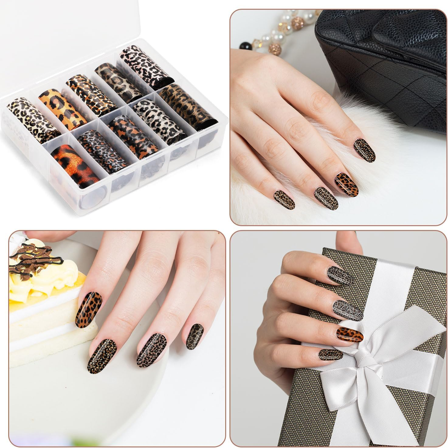 10Pcs Leopard Print Nail Stickers, Plastic Leopard Transfer Foils Decal Stylish Self Adhesive Stickers Versatile Manicure Accessories DIY Gifts for Women image number 4