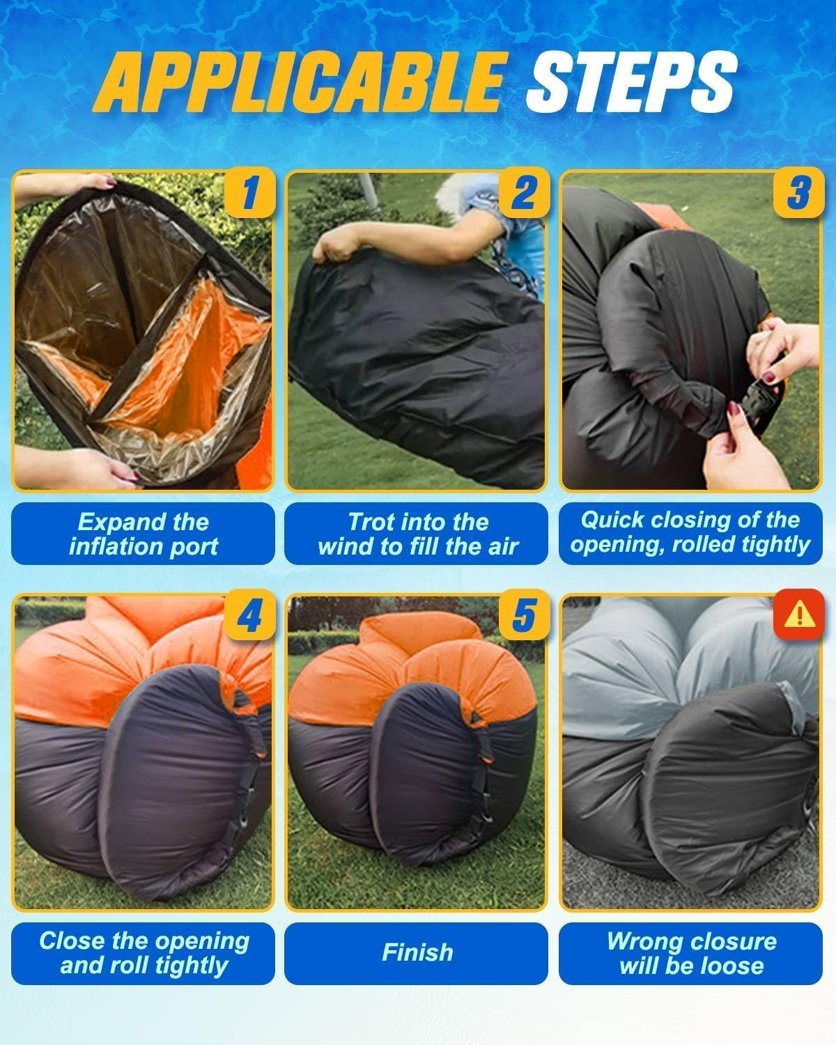 Aymxcls Inflatable Lounger Air Sofa Chair Camping & Beach Accessories Portable Water Proof Couch for Hiking, Picnics, Outdoor, Music Festivals & Backyard&ndash;Lightweight (Orange) - Orange image number 5