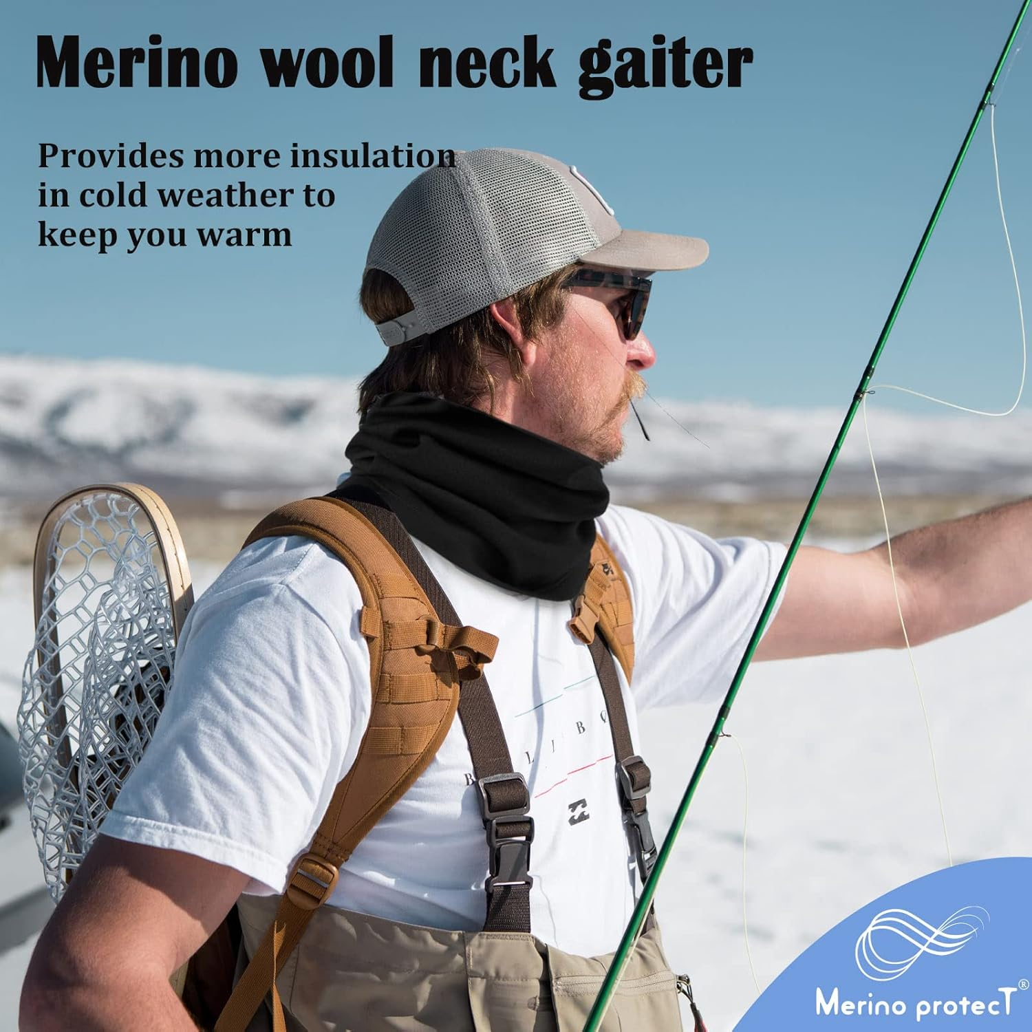 Merino Protect 100% Merino Wool Neck Gaiter Men Women Breathable Face Mask Lightweight Neck Warmer Motorcycle Hiking Hunting image number 5