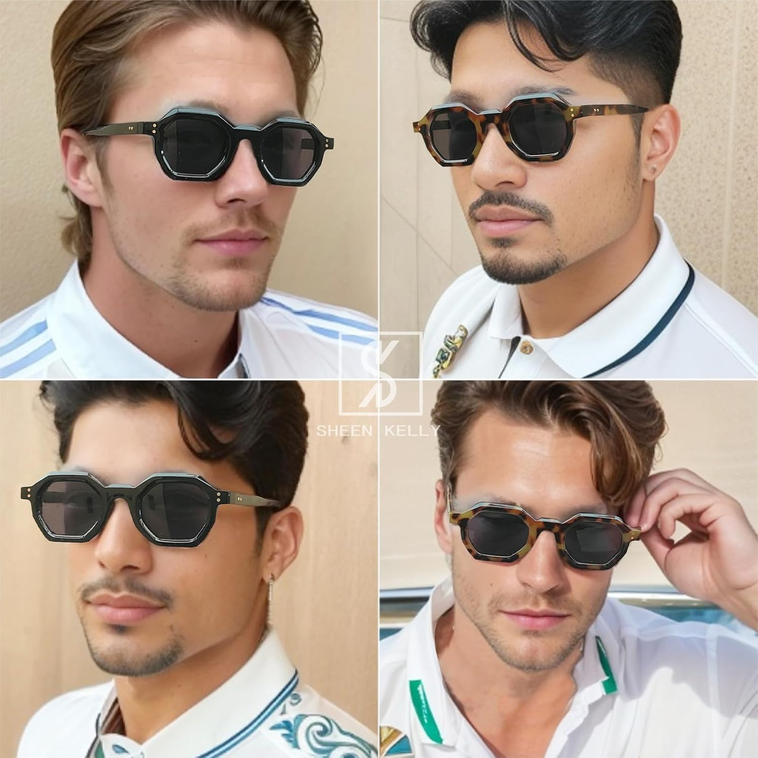 Retro Hexagon Sunglasses for Men Women Trendy Vintage Small Square Black Dark 90S Glasses image number 2