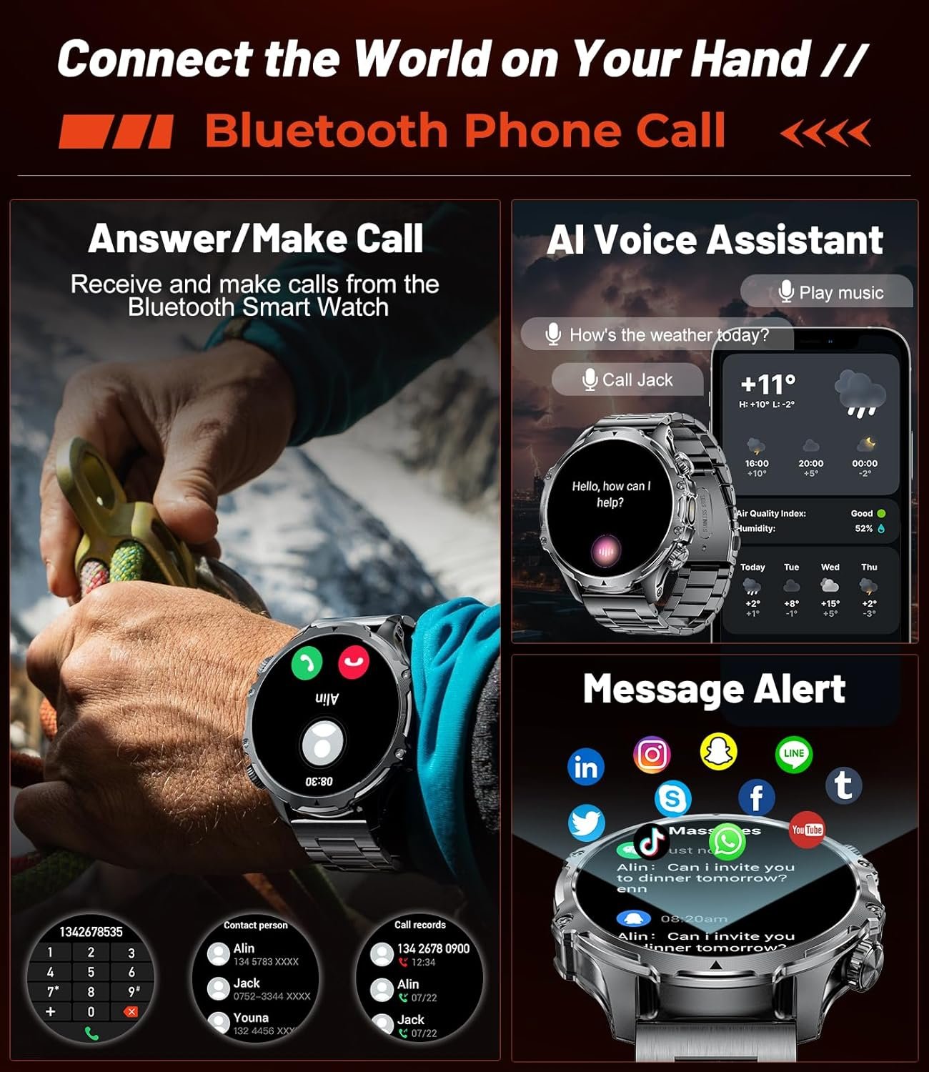 Military Smart Watch for Men (Answer/Make Calls),800Mah Large Battery,1.85" Big Screen Smartwatch with 100+Sport Modes Calories Pedometers Fitness Tracker Sports Watch,5Atm Waterproof for Ios Android