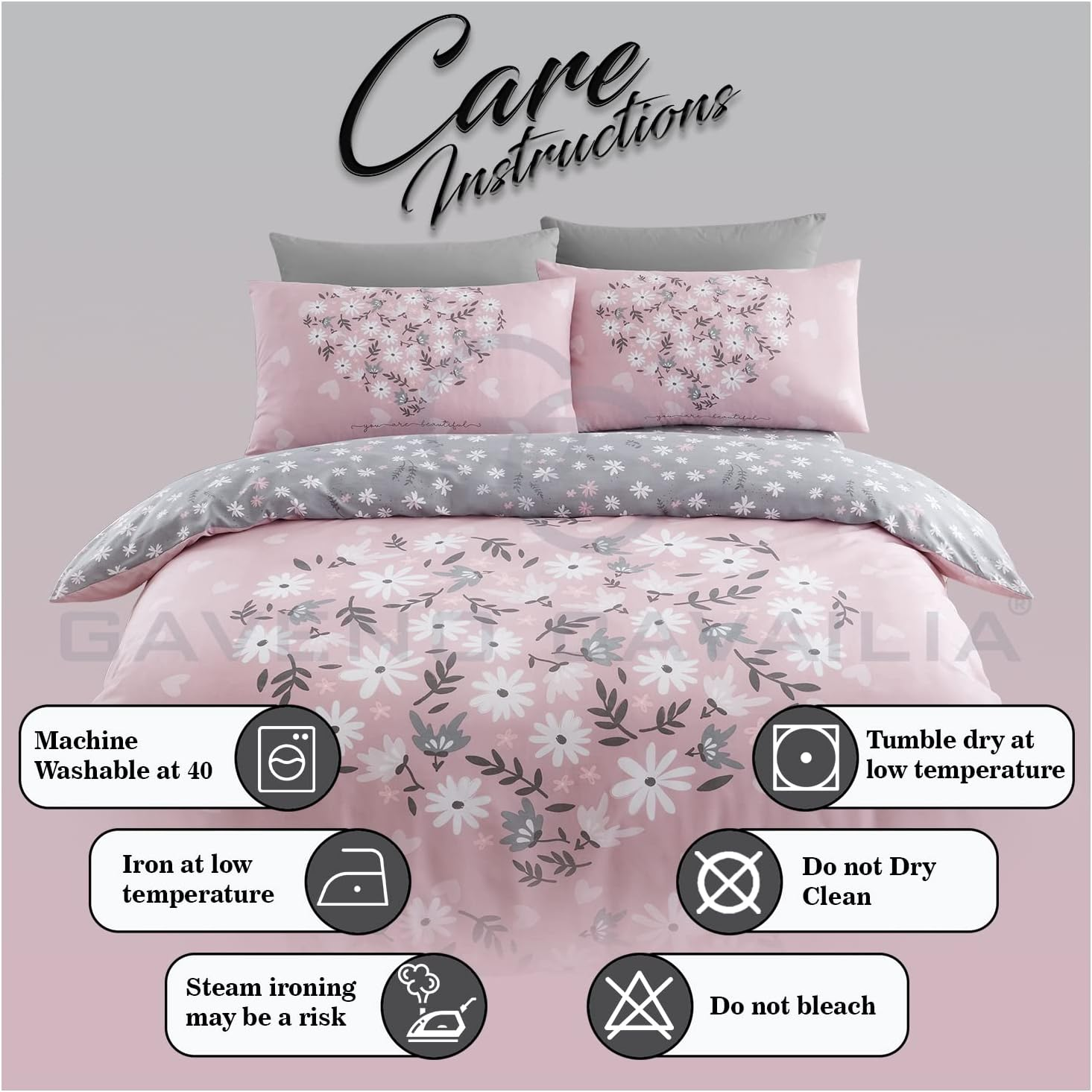 GC GAVENO CAVAILIA Premium Heart Duvet Cover Single Pink, Soft Printed Bedding Sets, Warm & Cosy Quilt Covers, 705864