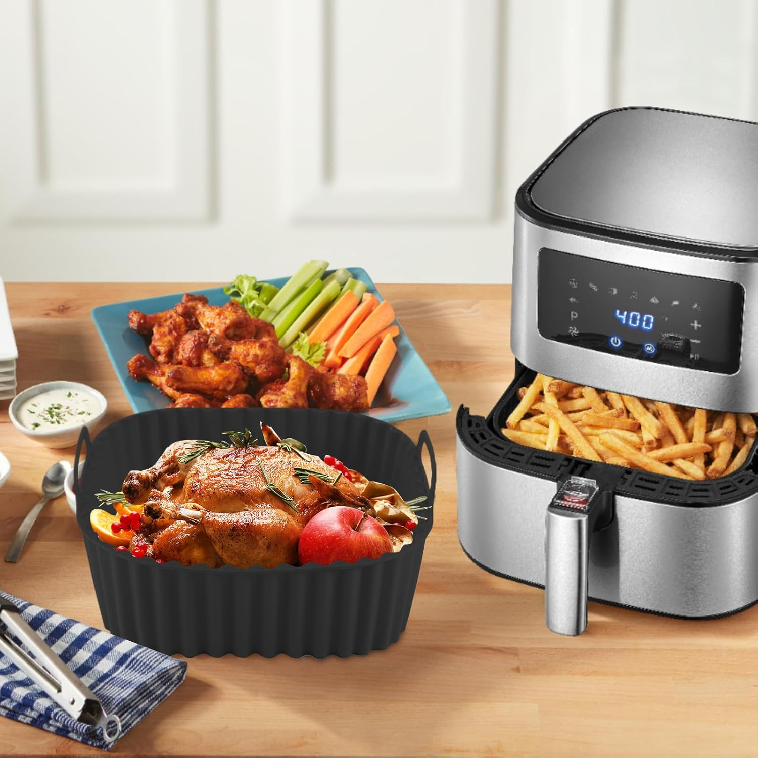 Silicone Tray for Air Fryer | Square Air Fryer Baking Pan | Non-Stick Baking Tray Kitchen Cookware for Pizza Roasting Apartment Cake Family Grilling Indoor Cooking Camping Home image number 1