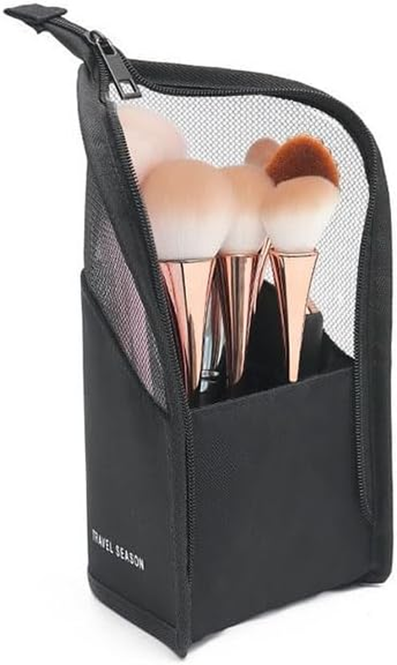 XUNQUCOM Stand-Up Makeup Brush Storage Organizer Bag, Waterproof Dust Free Travel Makeup Brush Holder (Pink)