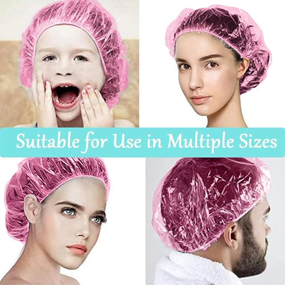 Shower Cap Disposable, Clear Plastic Bath Caps for Women Men Kids Girls, Multi-Purpose Thick Waterproof Bath Caps Hair Treatment, Spa,Home Use,Portable Travel (Pink-40Pcs) - Yellow-40Pcs image number 5
