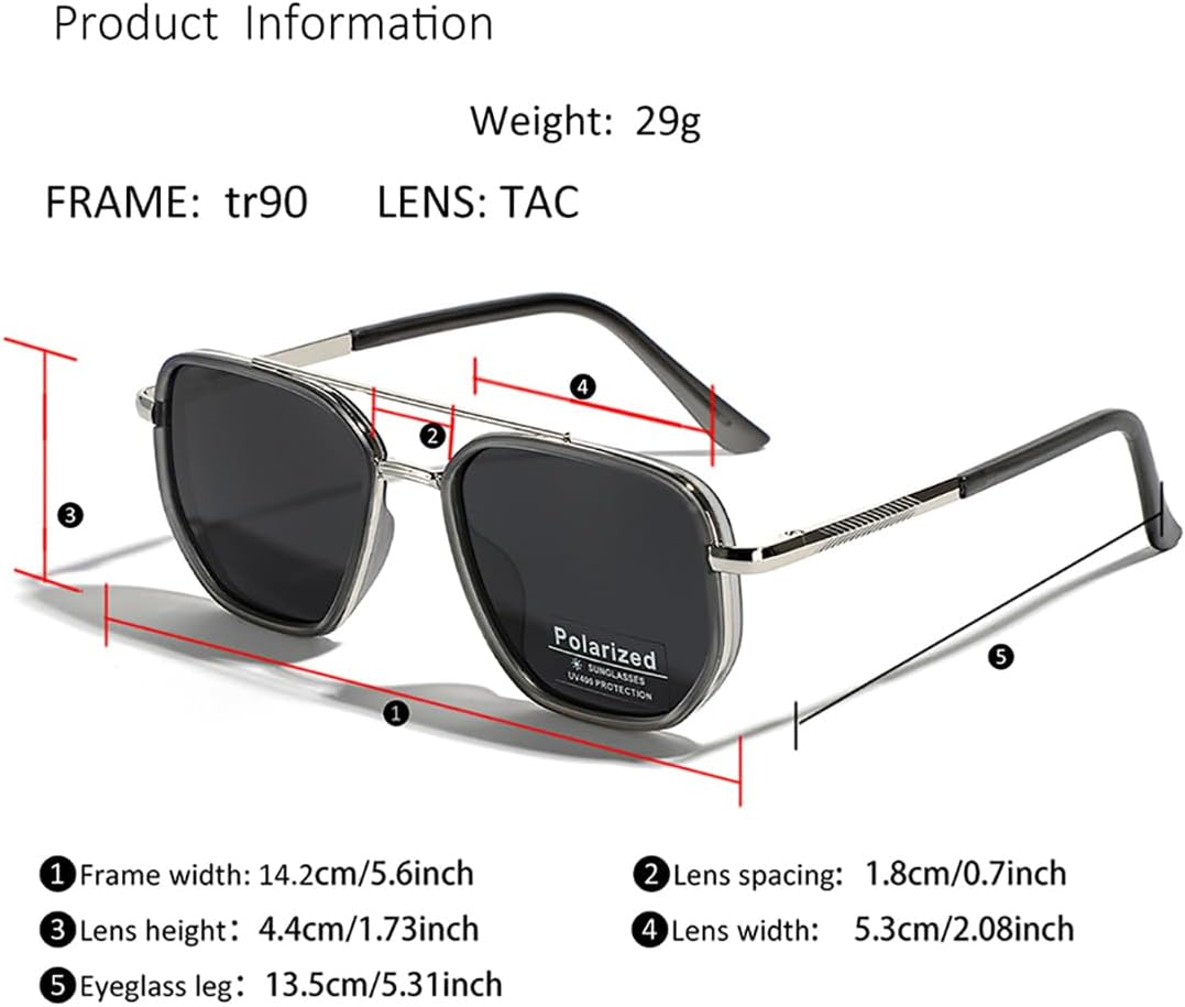 LIGOES TR90 Polarised Sunglasses Retro Square Flattop Sunglasses Double Bridge Full Frame UV400 Lens Glasses image number 5