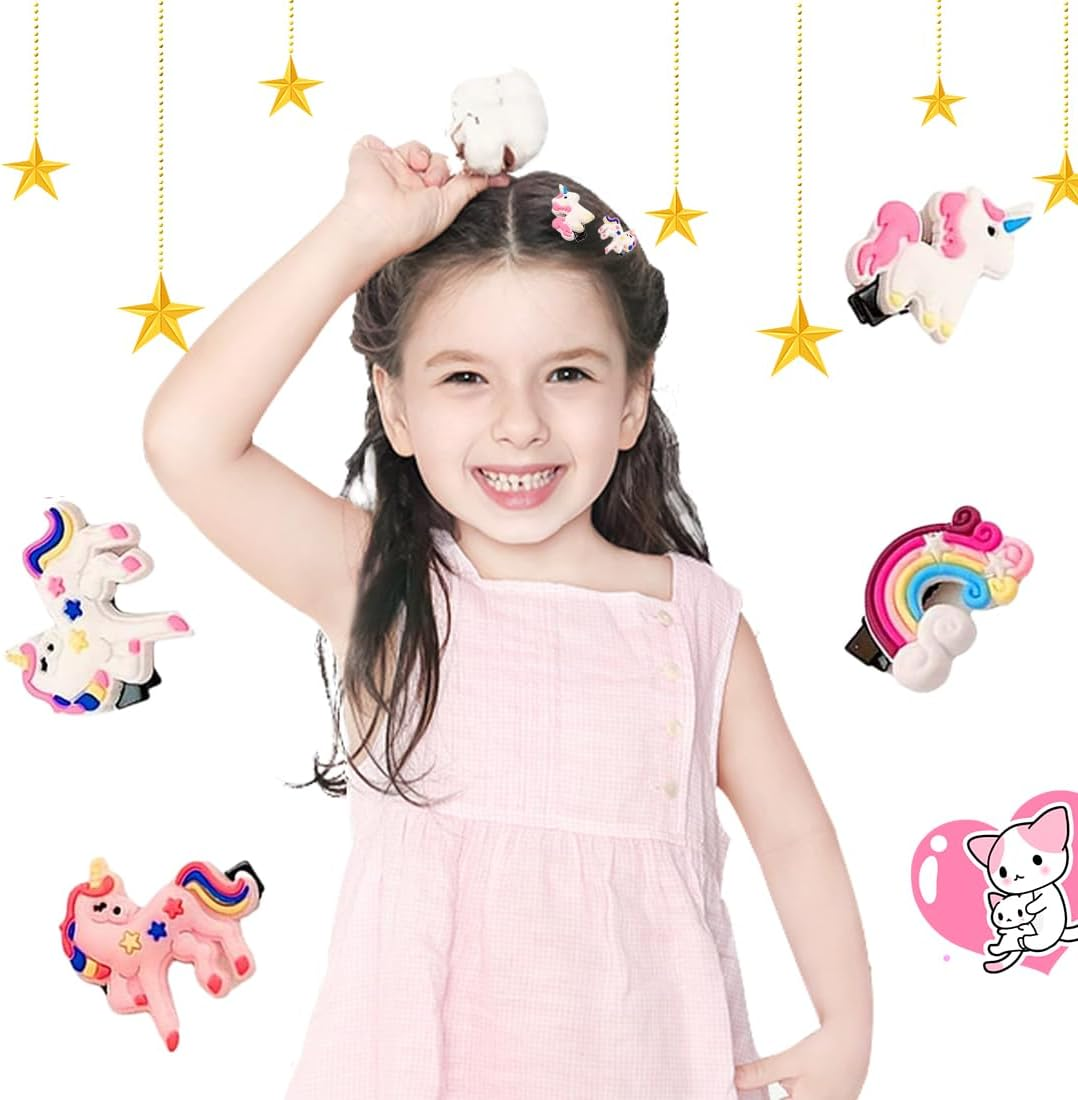 Weddhuis Pack of 10 Hair Clips Girls, 10 Pieces Hair Accessories for Babies/Girls, Unicorn Hair Clip, Cute Clips for Baby Girls, Women image number 3