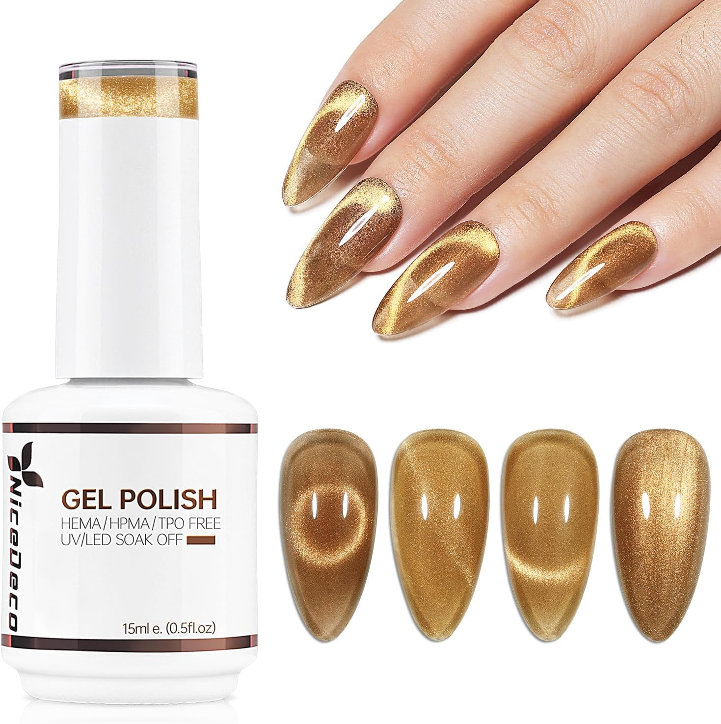 Nicedeco Hema Free Cruelty Free Vegan Cat Eye Gel Nail Polish, High Gloss Long Lasting Soak off LED U V Gel Polish 1 Pcs 15Ml - 305