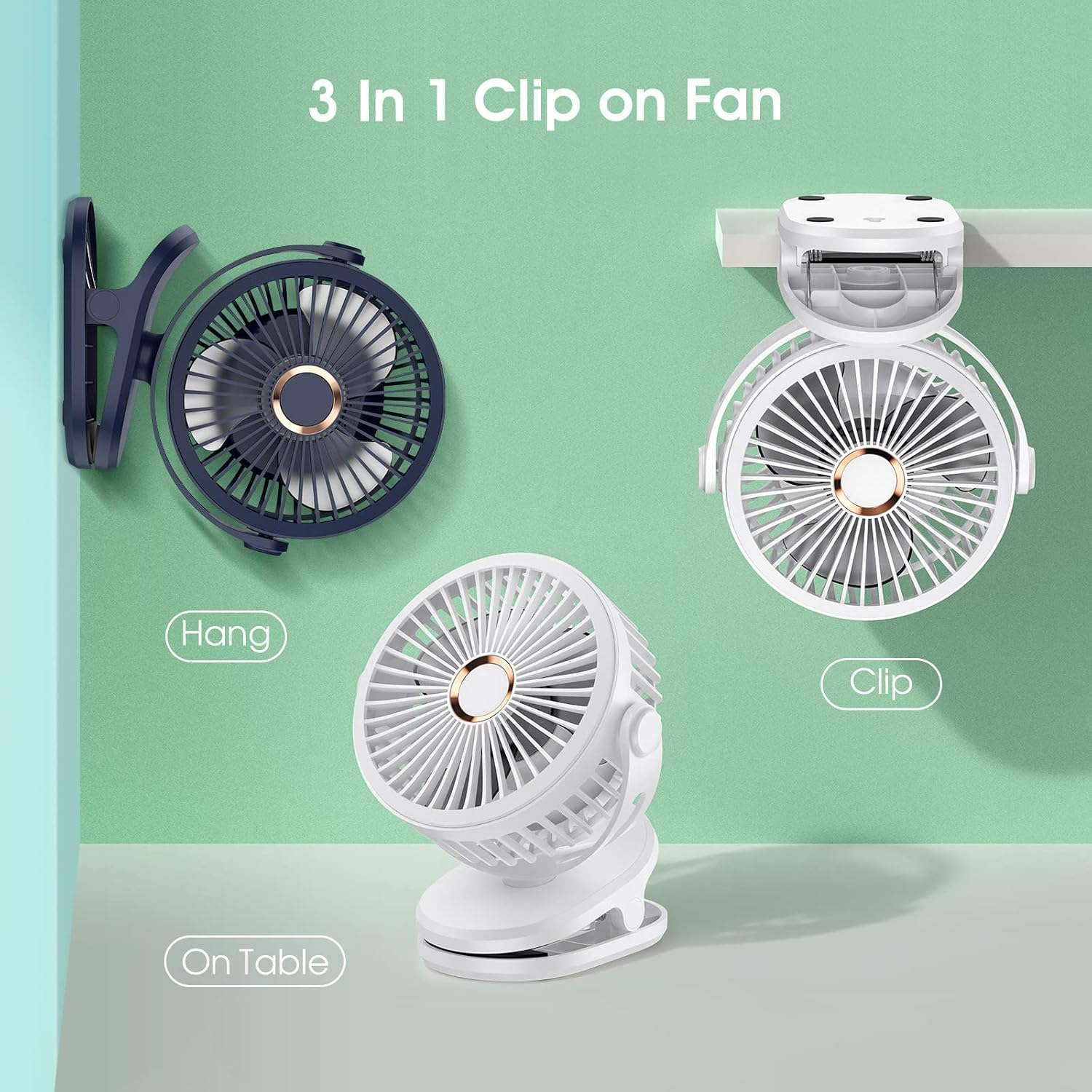 10000Mah Rechargeable Portable Table Fan (24H Long Battery Life), Clip Fan with 4-Speed, Strong Airflow & Operating Quietly Desk Fan for Stroller, Office Desktop, Bedroom, and Outdoor. (White)