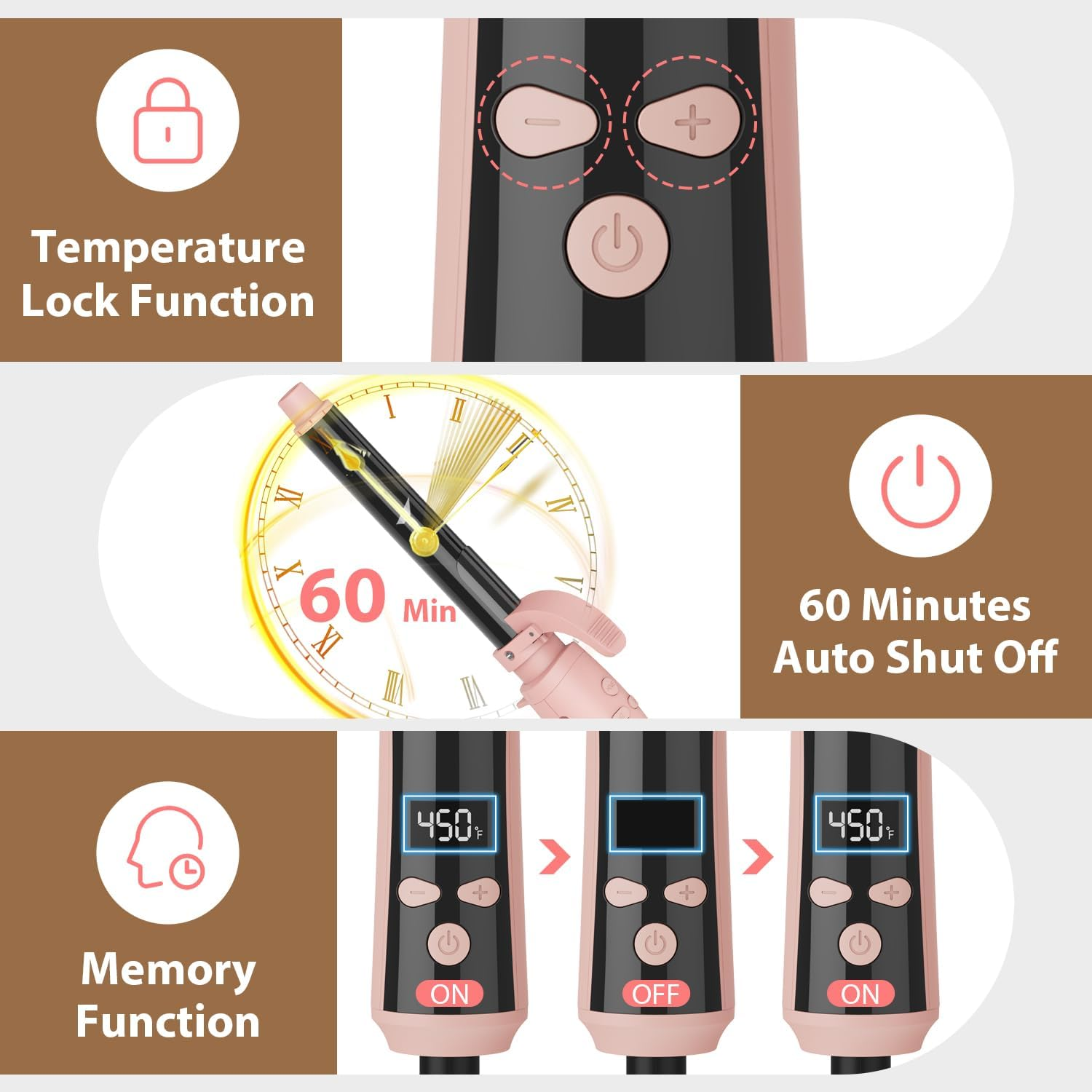 Miropure Automatic Curling Iron, 1 Inch Ionic Hair Curler, Self Rotating Curling Wand with Longer Barrel for Waves and Curls, Unique Button to Enable/Distable Rotation, Get Rid of Accidentally Hit image number 2