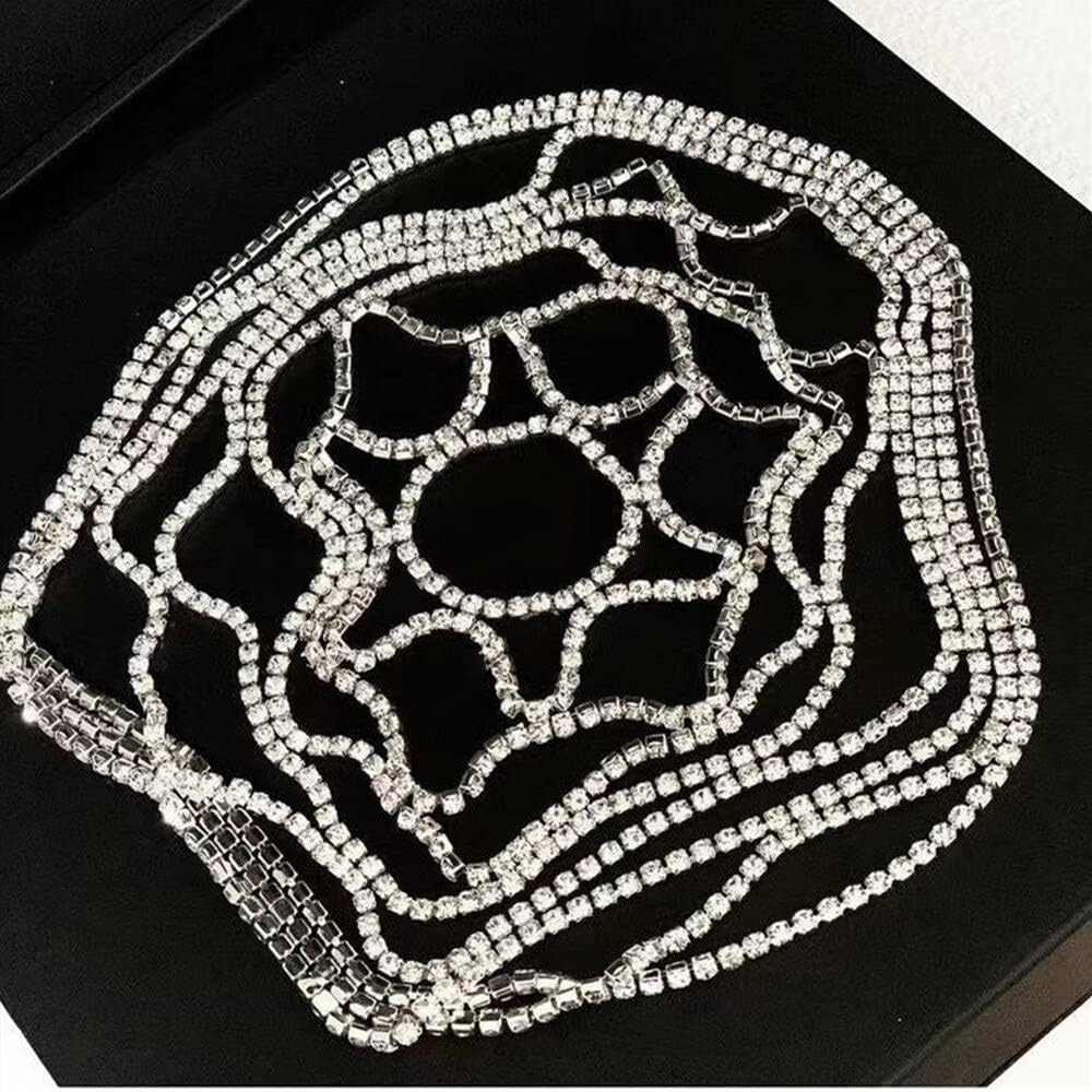 Rhinestone Mesh Headpiece Cap Silver Roaring 20S Crystal Flapper Head Chain for Women Girls, Head Jewelry Art Deco Bridal Party Hair Accessories image number 4