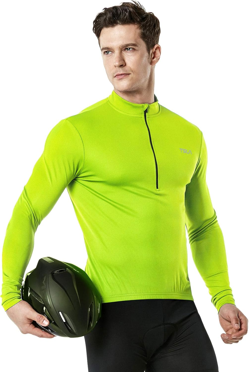TSLA Men'S Long Sleeve Bike Cycling Jersey, Quick Dry Breathable Reflective Biking Shirts with 3 Rear Pockets image number 6