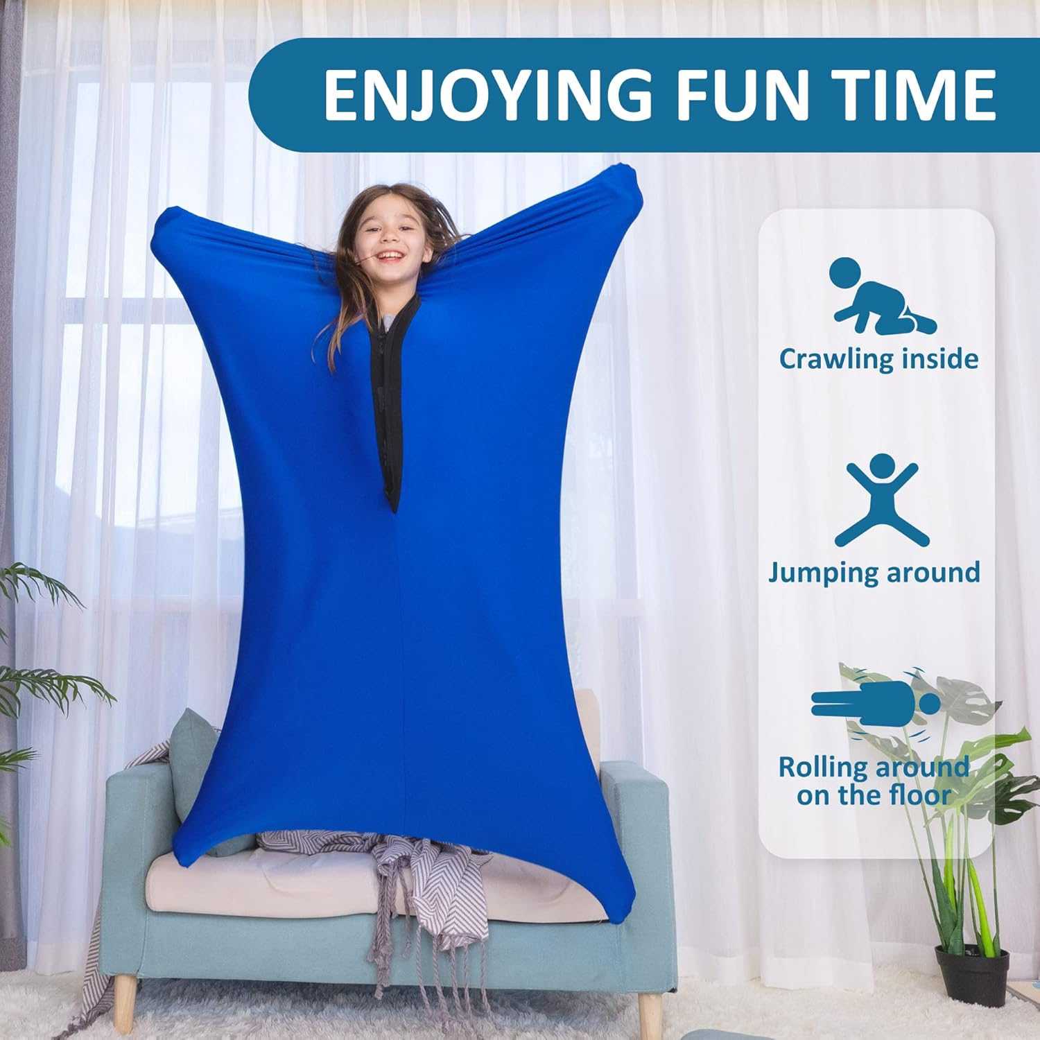 OUTREE Sensory Body Sock for Kids, Full Body Sock Provides Deep Pressure Input, Relaxing Sensory Toys for Autistic Children with a Carrying Bag (Medium 47''&times;27'' Blue) image number 7