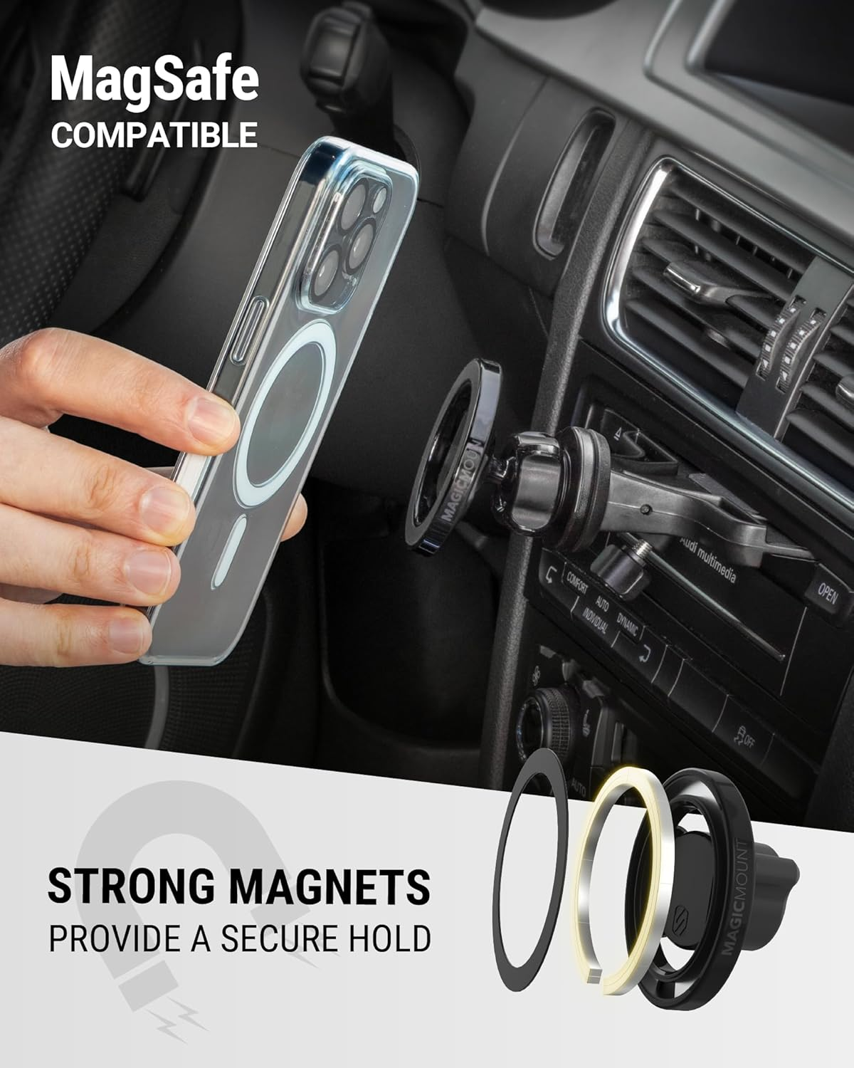 Scosche SMS1CD Magsafe CD Slot Phone Mount, Adjustable Magnetic Cell Phone Holder for Car CD Player, Compatible with Iphone 16 15 14 13 12 Pro Max Mini Plus, Mag Safe Case & More with Magsafe Ring image number 1