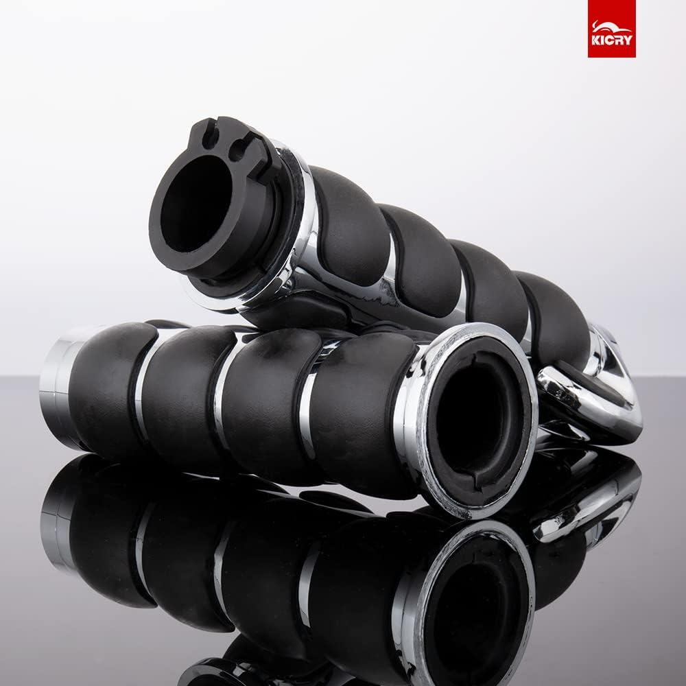 Motorcycle Hand Grips 1 Inch Handlebar Throttle Grips 25MM Chrome Black Aluminum Rubber Compatible with Harley Davidson Dyna Sportster Road King Street Glide Fat Boy Honda Shadow VTX image number 1