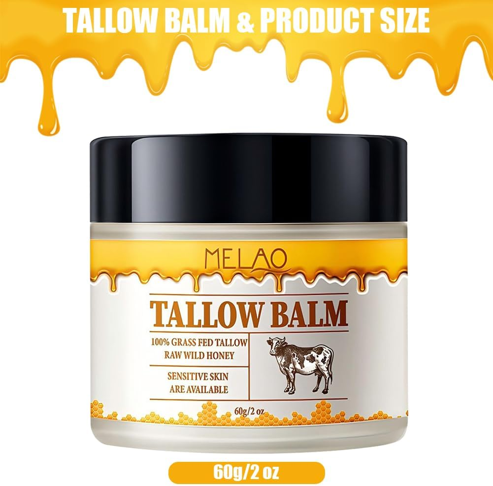 Grass Fed Beef Tallow & Honey Balm - Ultra Hydrating Face Moisturizer for Dry | Natural Tallow Cream for Soft, Glowing Skin | Men & Women | Vegan Skincare