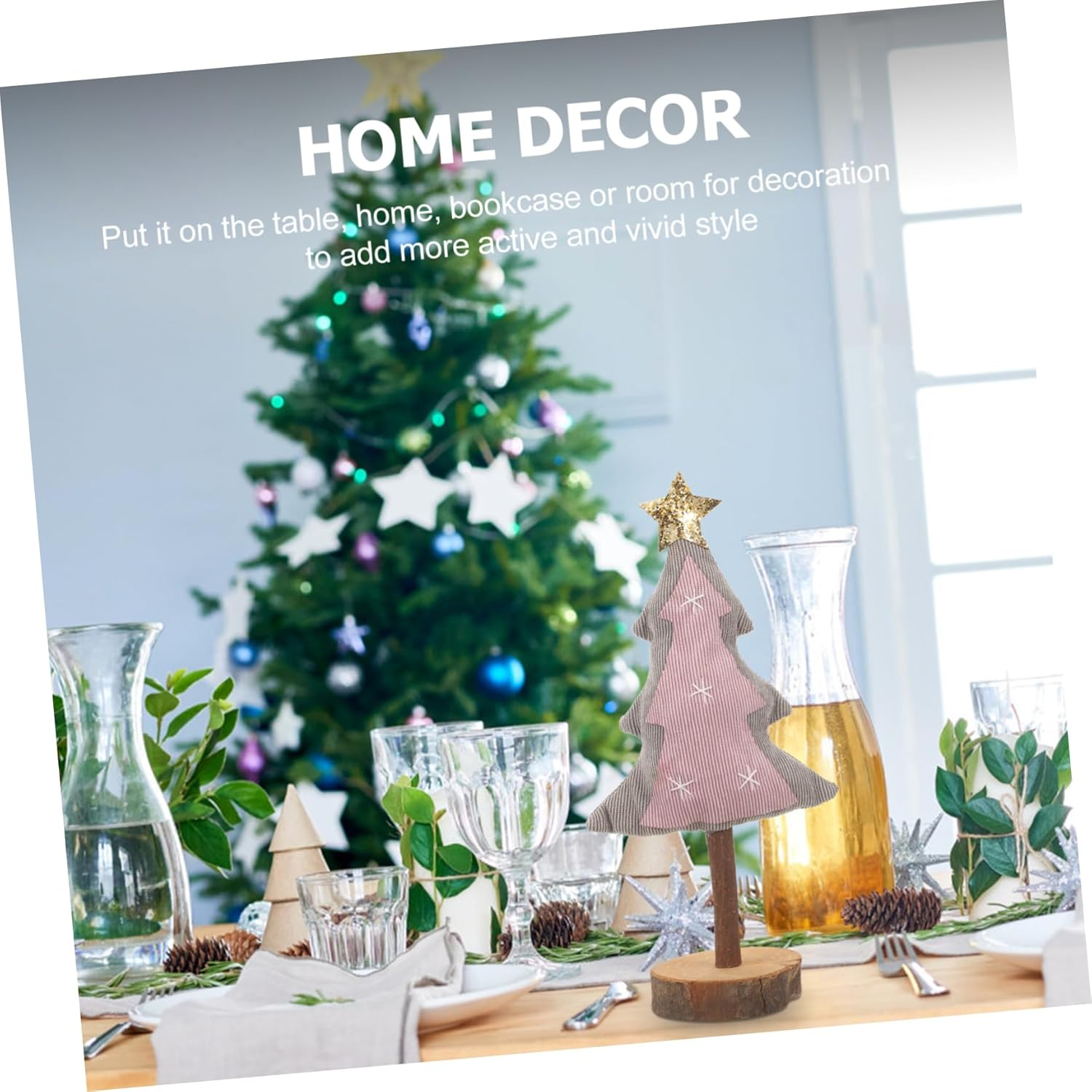 LABRIMP Desktop Christmas Tree Ornament Wooden Base Tabletop Xmas Tree Adornment for Christmas Party Decorations Table Centrepiece image number 2