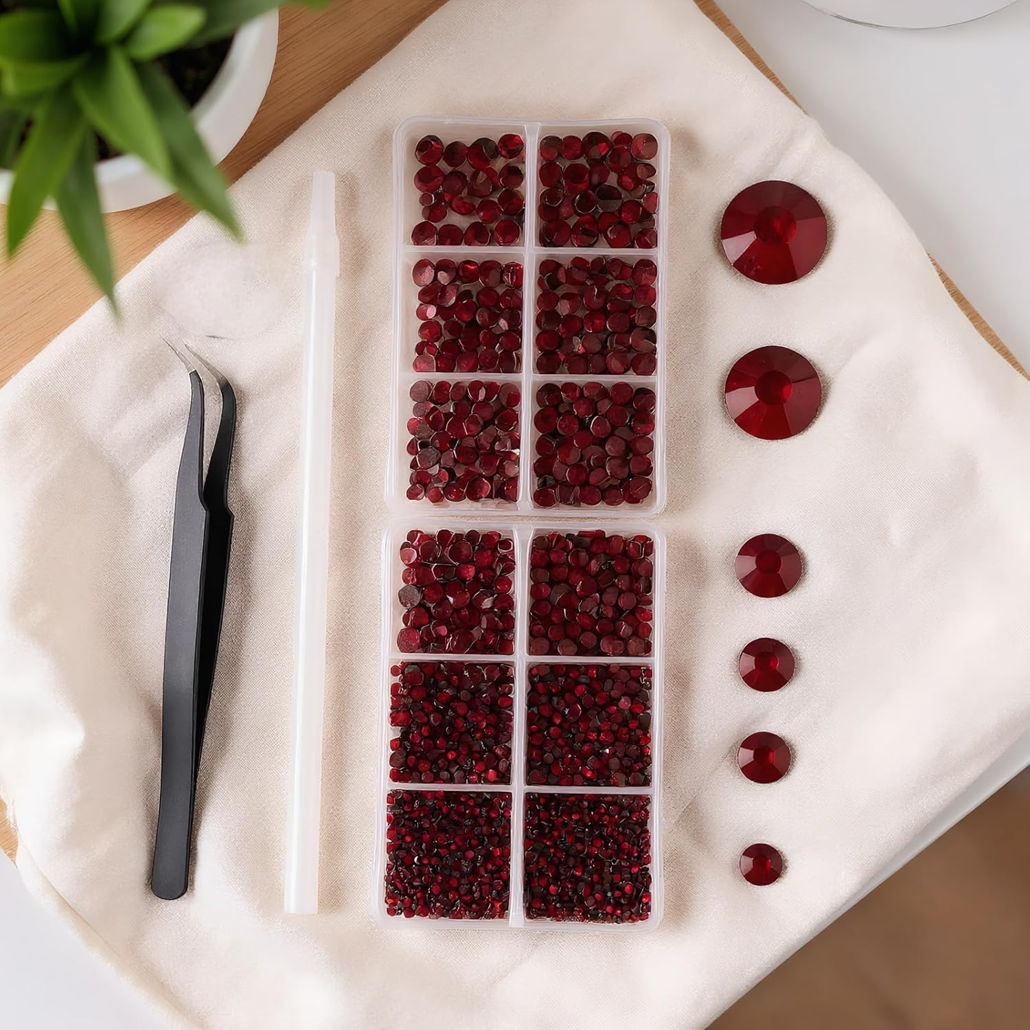 6616PCS Dark Red Hotfix Rhinestone Nail Charm Set SS6&ndash;SS30 Glass Crystal Flat Back Stones for DIY Decoration, Clothes, Shoes, and Nail Art Work with Fabric, Glass, Metal &ndash; SZTTY (Dark Red) - Dark Red image number 1