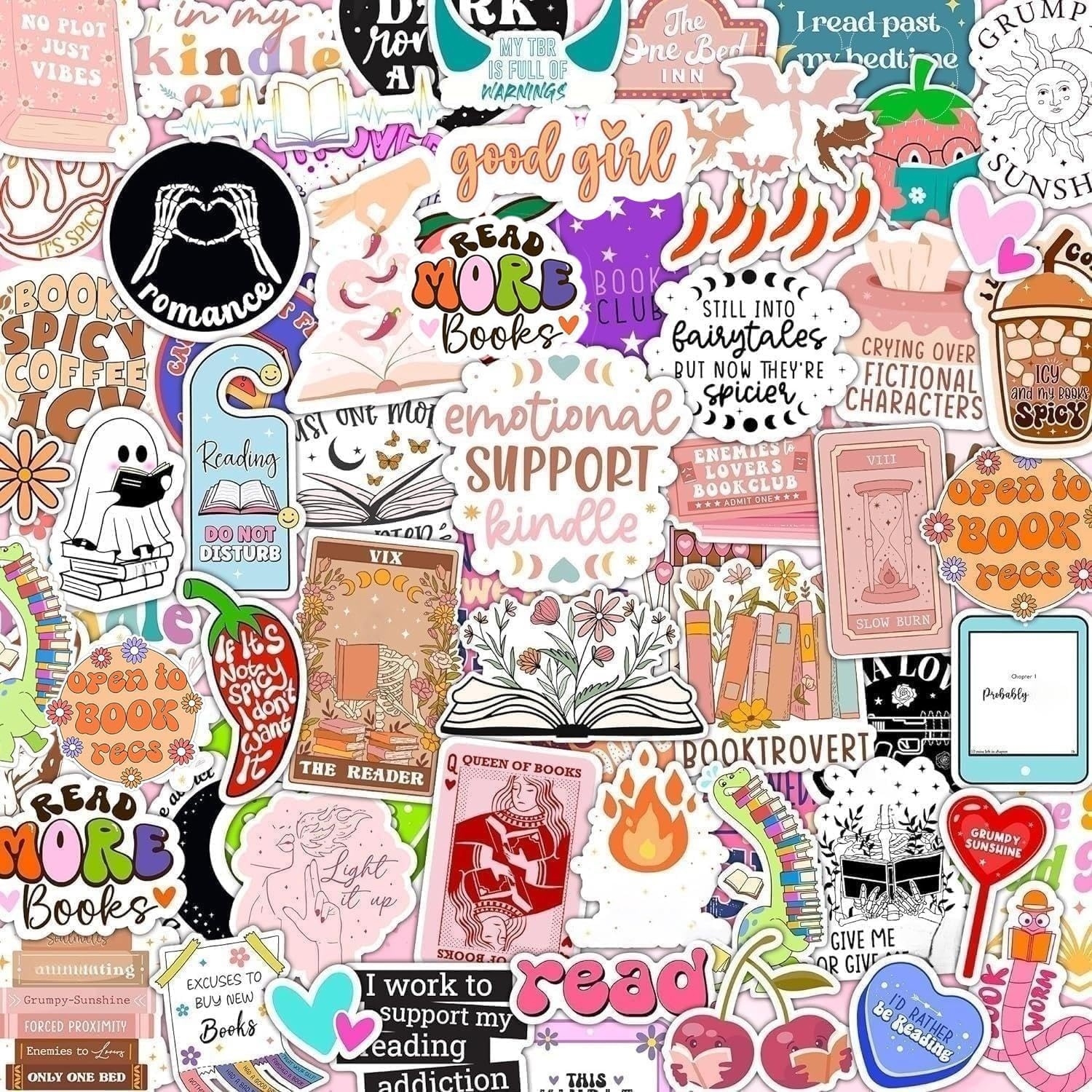 126 PCS Book Stickers for Kindle, Bookish Stickers for Readers Adult Spicy Booktok Vinyl Decals for Laptop IPAD Ebook Reader Water Bottle Girls Holographic Waterproof Romance image number 4