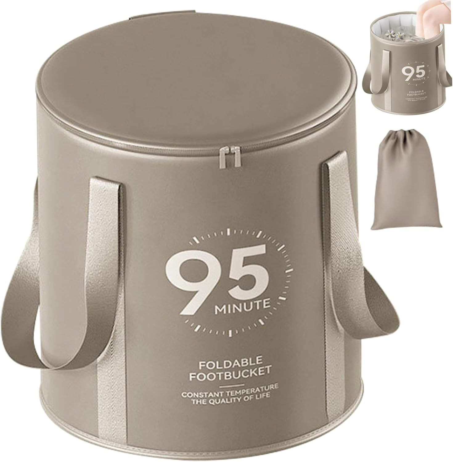 Collapsible Foot Bath with Zippered Lid Portable Foot Soaking Bucket Heat Retaining Non-Slip Foot Bath Tub Foldable Pedicure Bag for Home Outdoor,Champagne