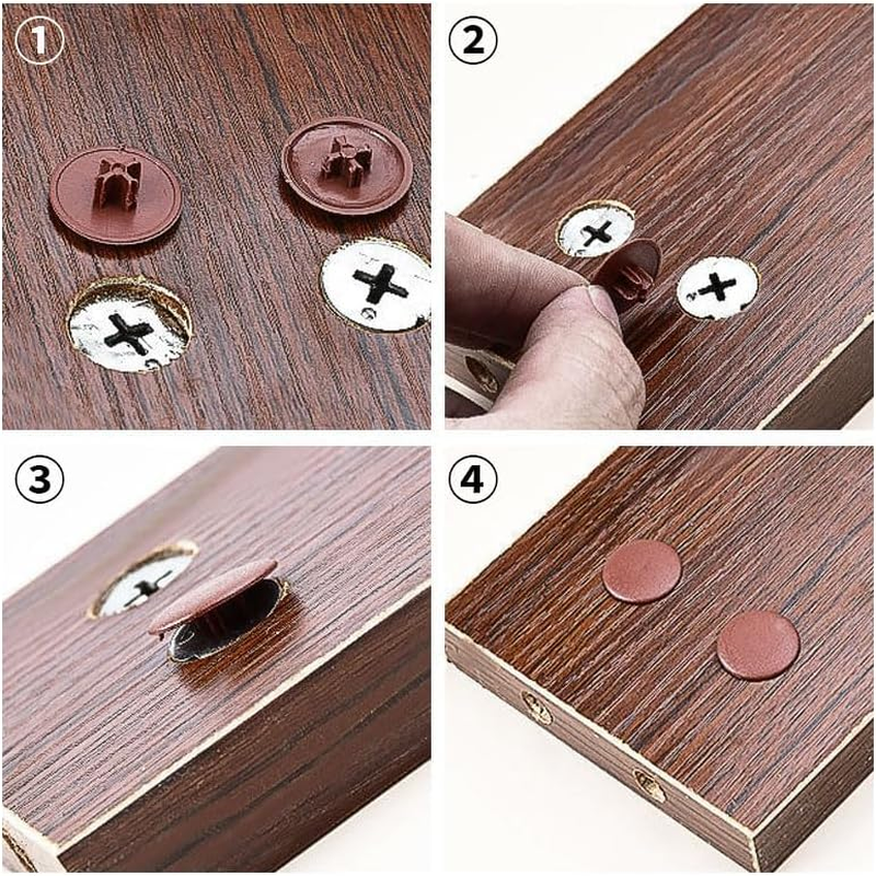 50PCS Coffee Cross Head Screw Cover Caps, 12Mm Plastic Hinge Screw Hole Dust Proof Snap in Decorative Caps Suitable for Furniture Wardrobes Blinds Cabinets, Coffee image number 4