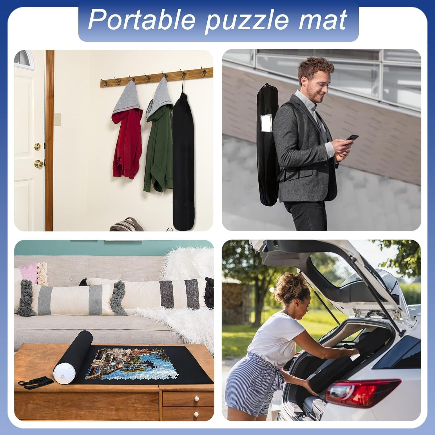 Taicols Jigsaw Puzzle Storage Roll Mat of 1500 Pieces with 4 Sorting Trays,Store Puzzle for Next Play, Jigsaw Puzzle Mat Roll Up, Jigsaw Puzzle Roll Mat Board Felt Mat Inflatable Tube Inflator (Black) image number 4