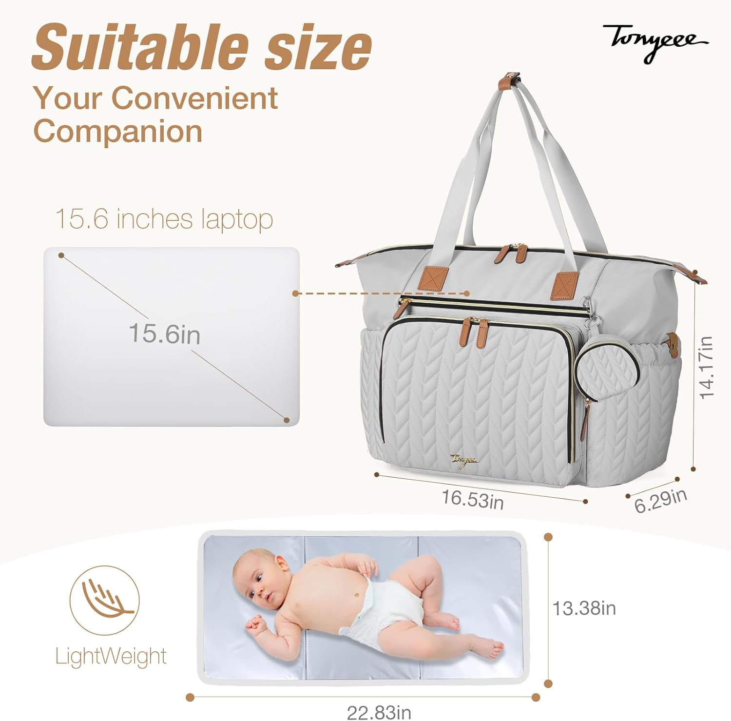 Tonyeee Luxury Diaper Bag Tote,Baby Bags for Mom Travel Diaper Tote Messenger Purse,Lightweight Maternity