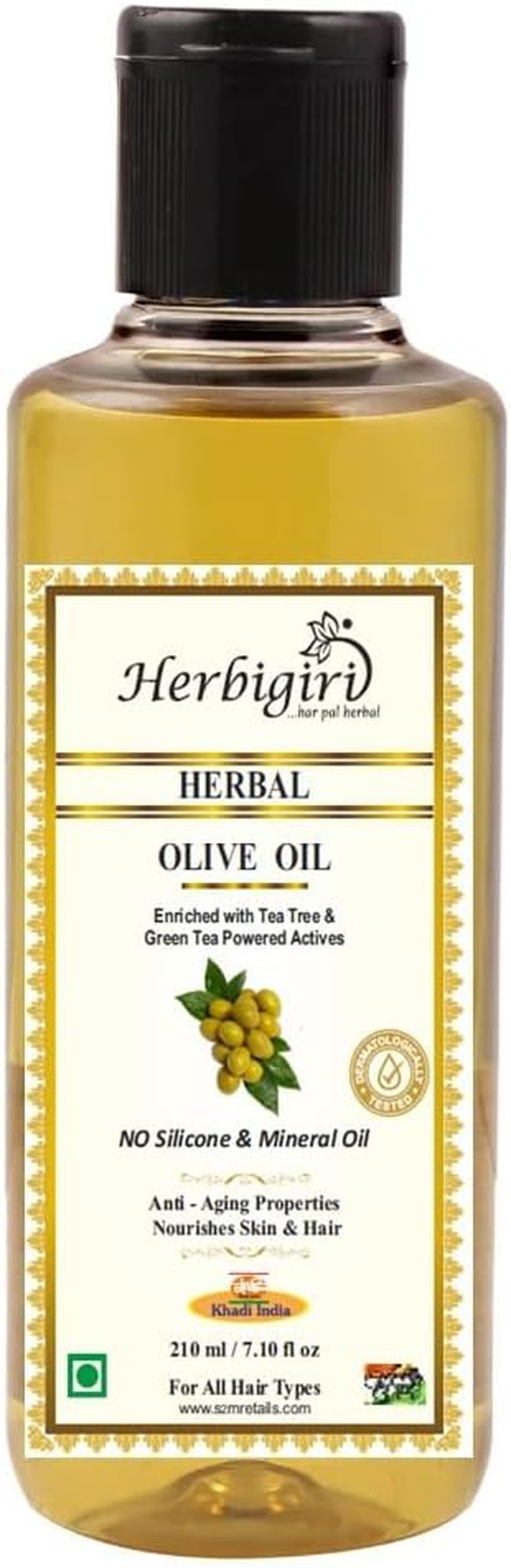 Khadi Herbal Organic Olive Hair Oil 210Ml, Pack of 1, Rich in Vitamins A, E and Antioxidants.