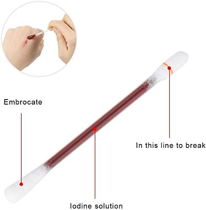 60 Pcs Disposable Medical Iodine Cotton Swabsticks - Portable Iodine Disinfected Cotton Stick for First Aid Wounds Care Sterilization image number 6