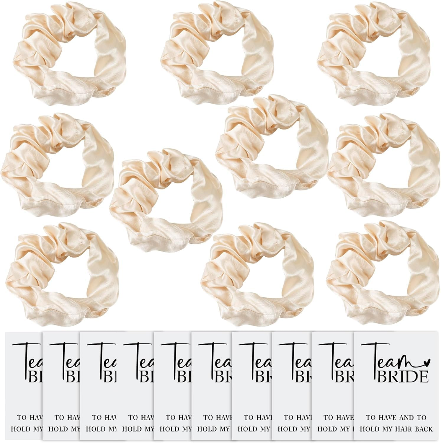 TRIXES 10PK Team Bride Satin Scrunchies - Hen Do Party Accessories - Bride to Be Party Favours image number 2