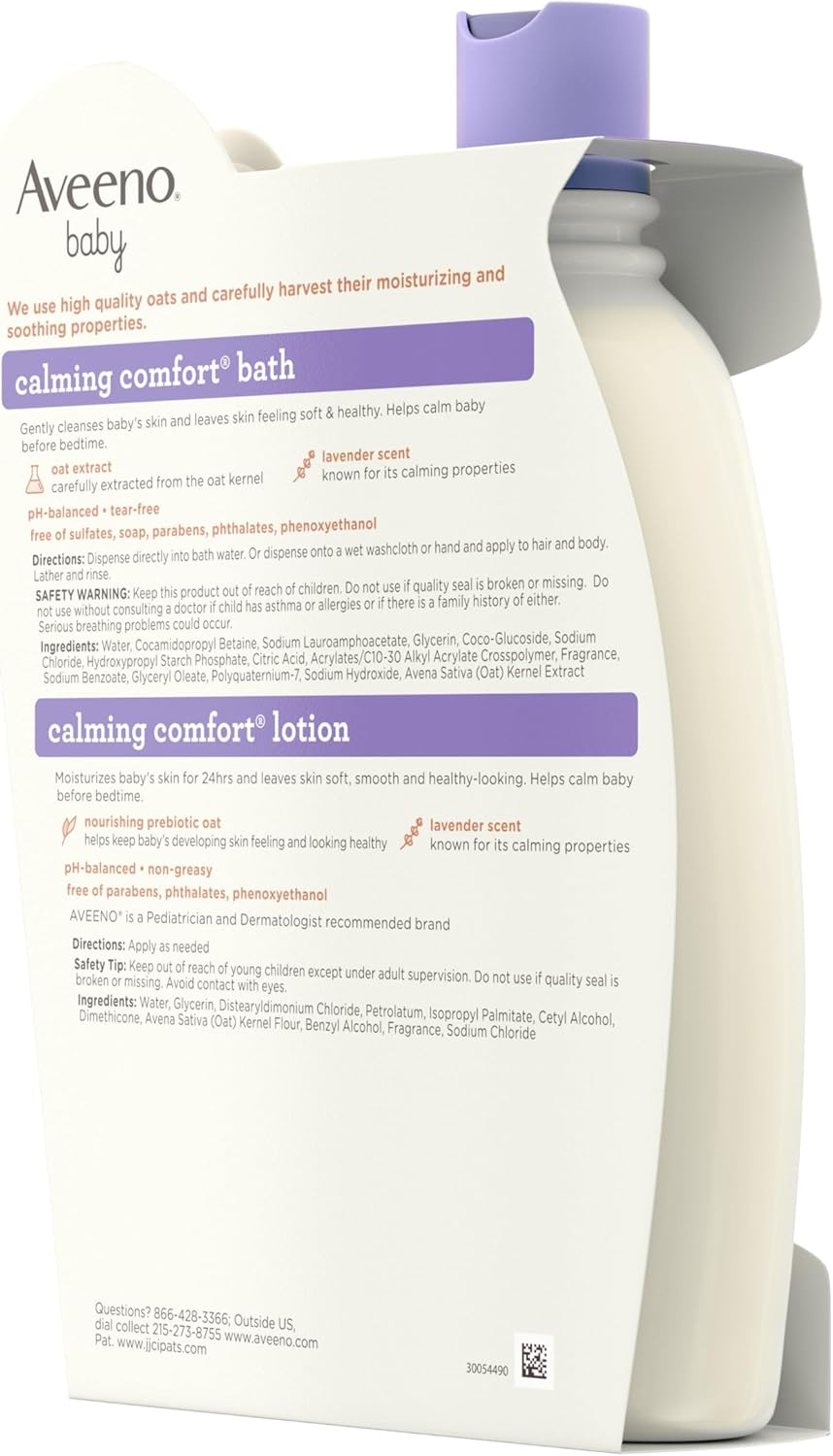 Aveeno Baby Calming Comfort Bath & Lotion Set with Natural Oat Extract, Lavender & Vanilla, 2 Items image number 4