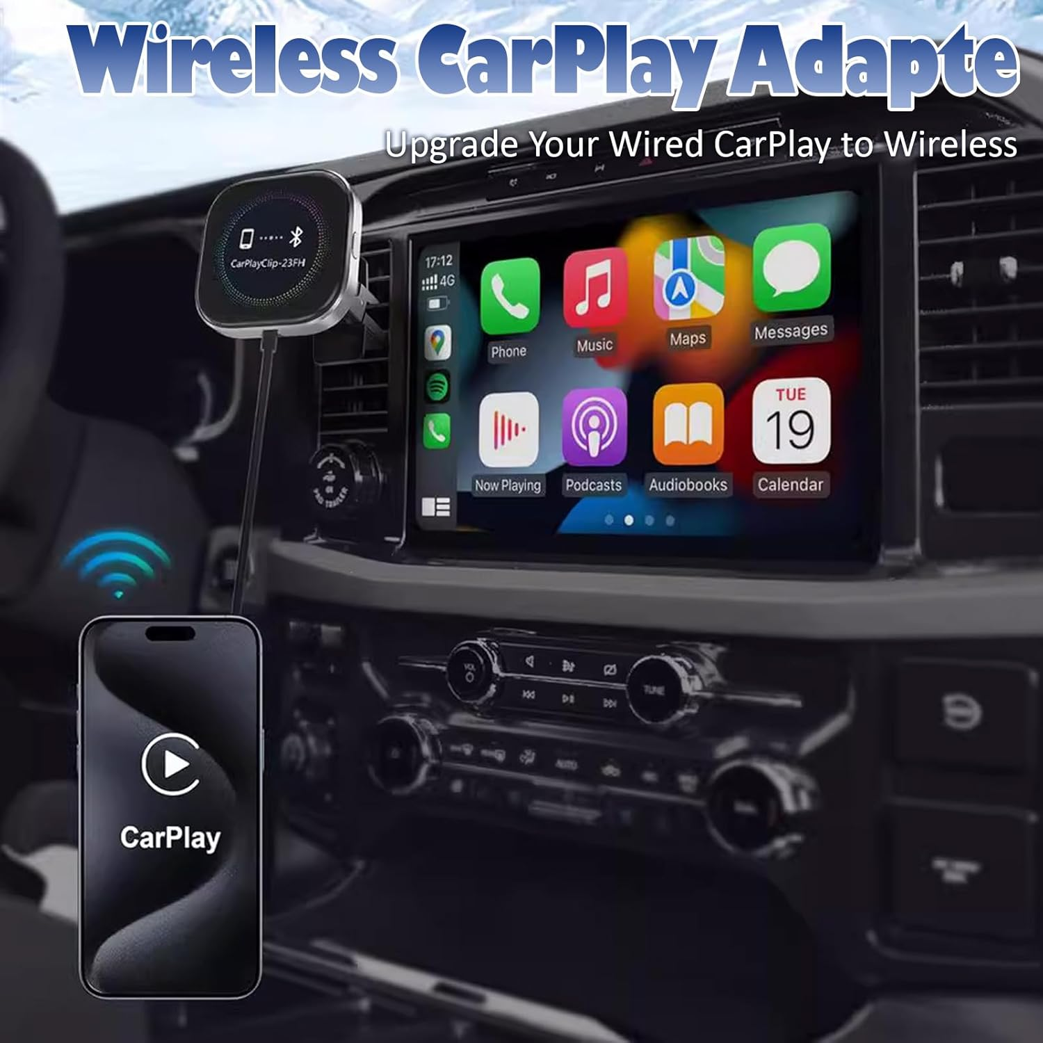 WJSHIPFOR Wireless Carplay Adapter, 2025 Upgraded Screen&Aroma Design, Convert Wired to Wireless Carplay Adapter for Ios 10+ & Cars from 2015+, Fast Stable Dongle Connect, Usb/Type-C Ext Cable image number 3