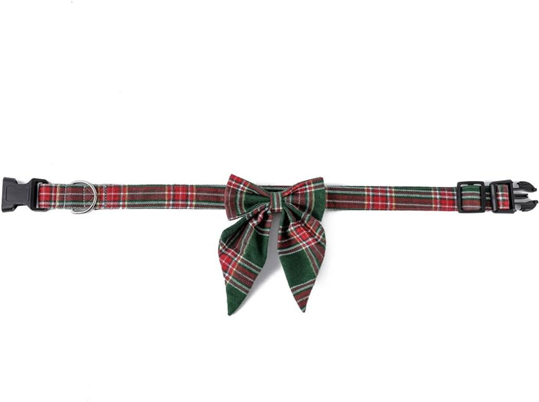 FUNAT Christmas Dog Collar with Removable Bow Tie, Large Dog Collar, Red, Green Plaid, Polyester, Buckle Closure, Large Dog Breed, Dog Collar image number 5