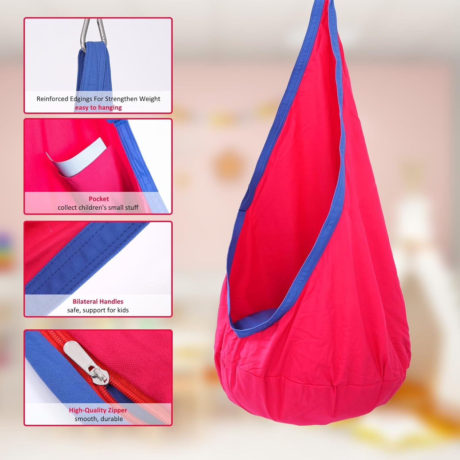 YAERSI Kids Pod Swing Seat Child Hammock Chair with PVC Inflatable Cushion for Indoor and Outdoor Use Durable Portable image number 4