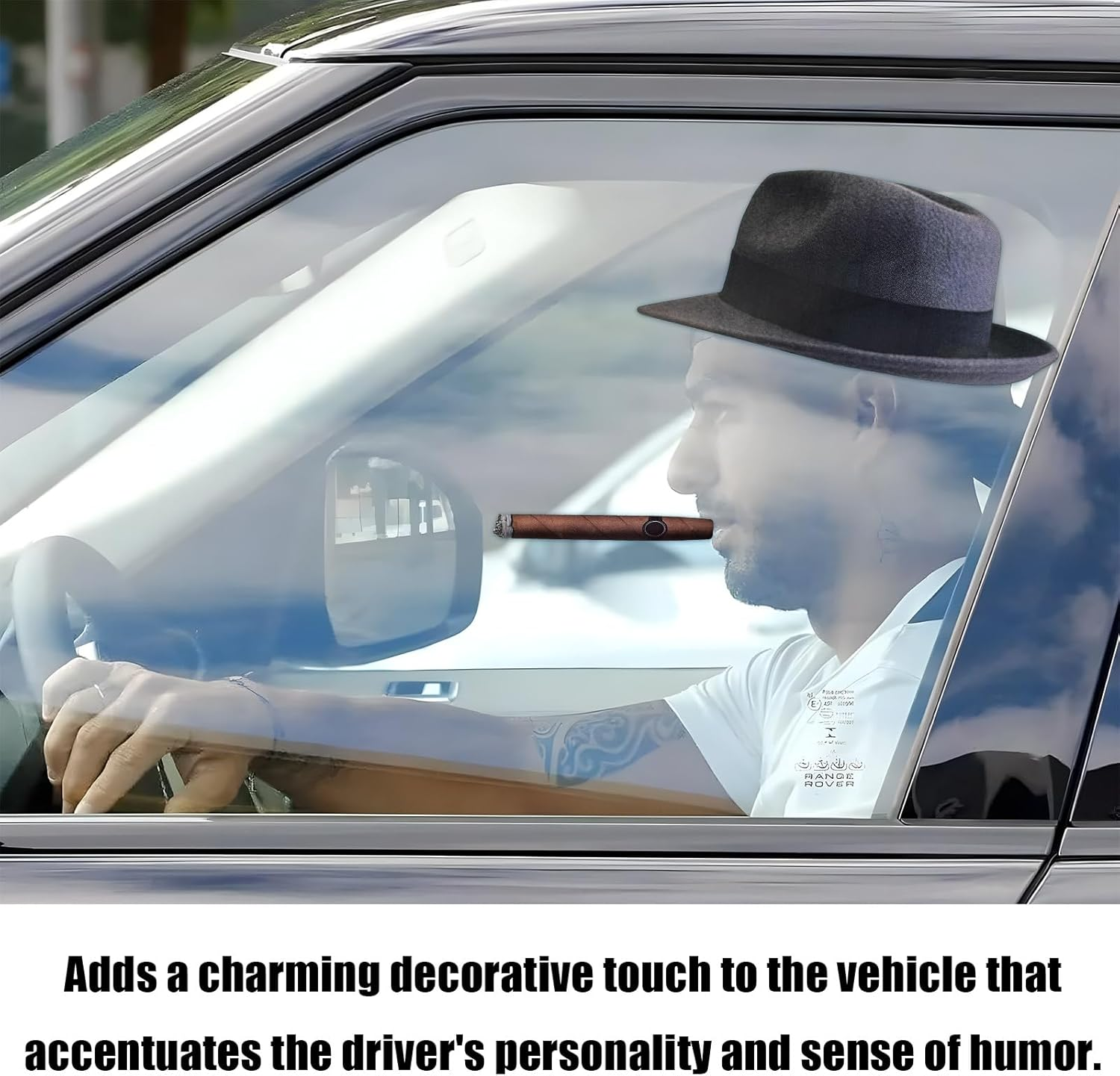 DXNQ Fedora and Cigar Window Decal, Funny Driving Fake with Hat and Cigar Car Stickers, Waterproof Driving Crooner Decals for Vehicle Window Windshield, Car Decor Accessories (Style A) image number 2